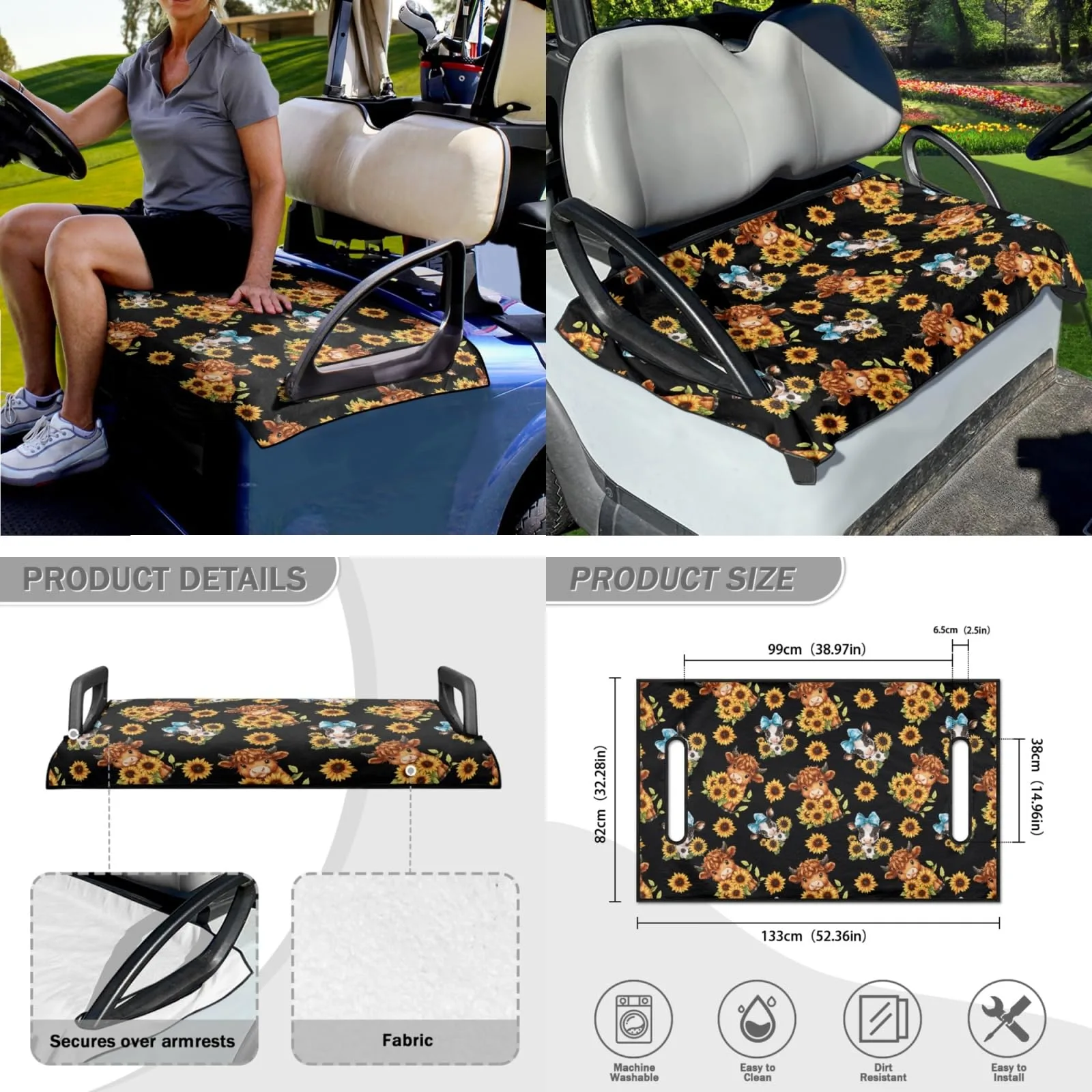 INSTANTARTS Golf Cart Seat and Steering Wheel Cover Set image 4