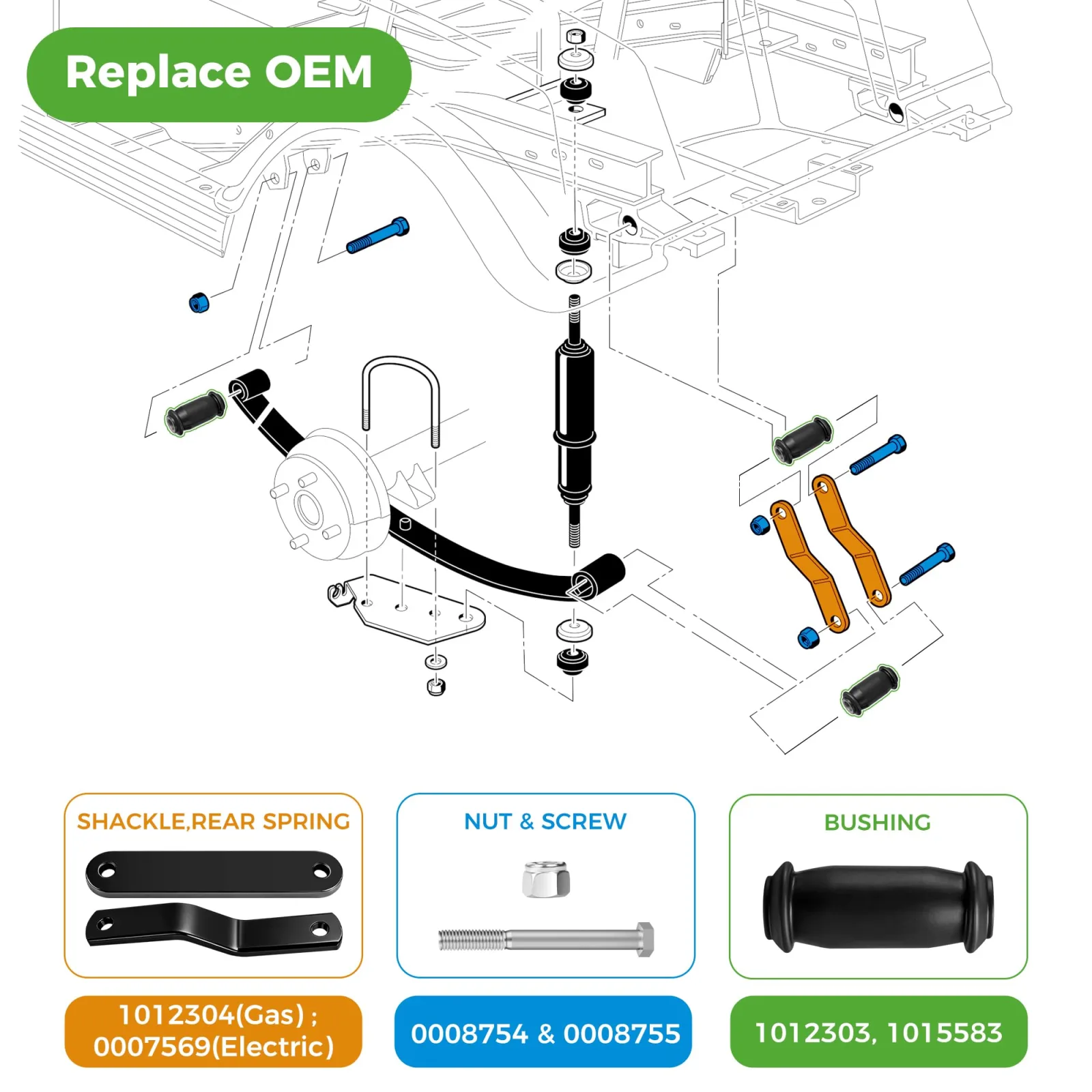 10L0L Rear Leaf Spring Kit for Club Car DS 1984-Up image 4