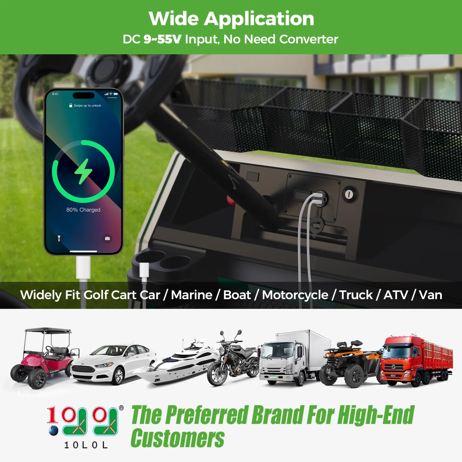 10L0L F66 Golf Cart Dual USB Charger with Voltage Meter image 2