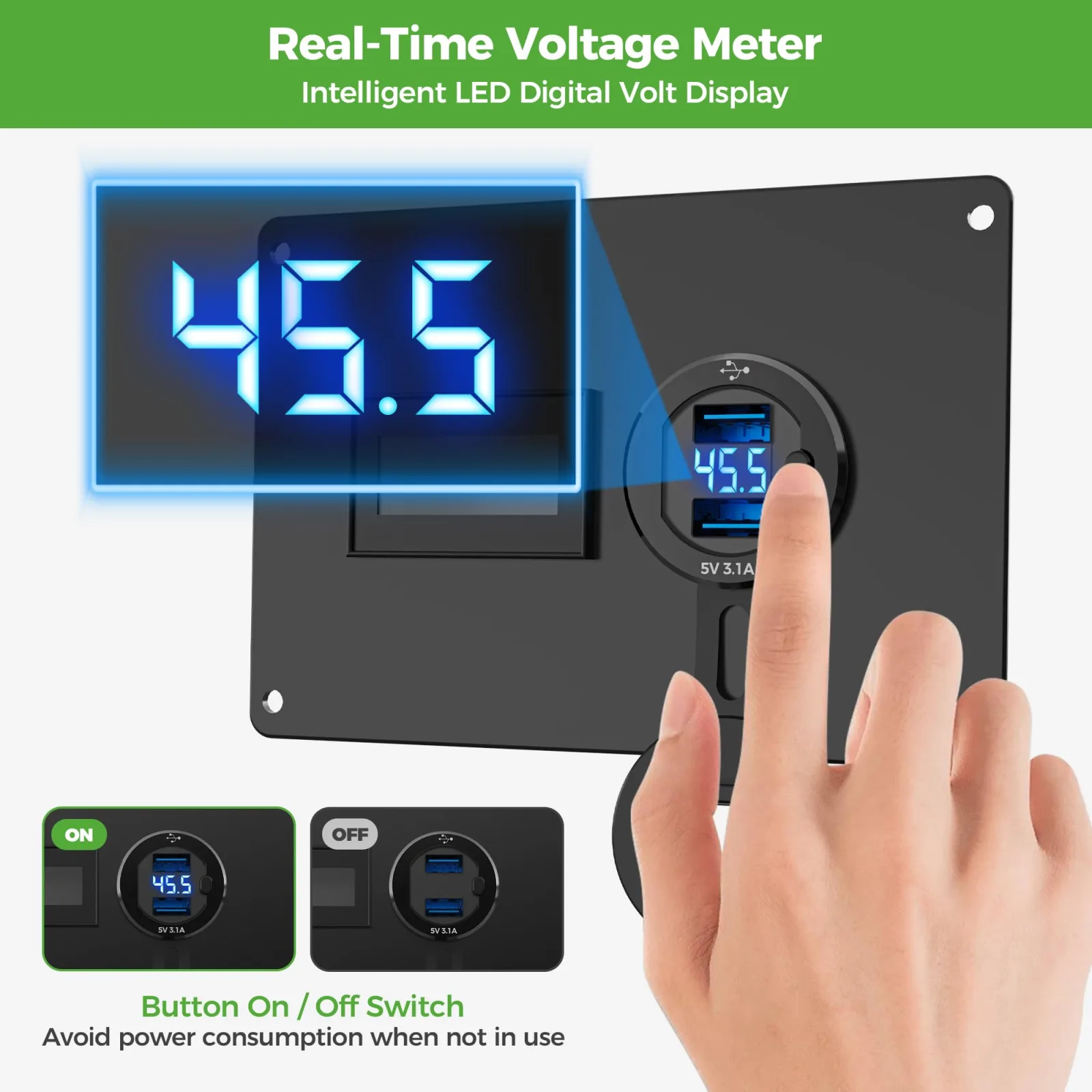 10L0L F66 Golf Cart Dual USB Charger with Voltage Meter image 4