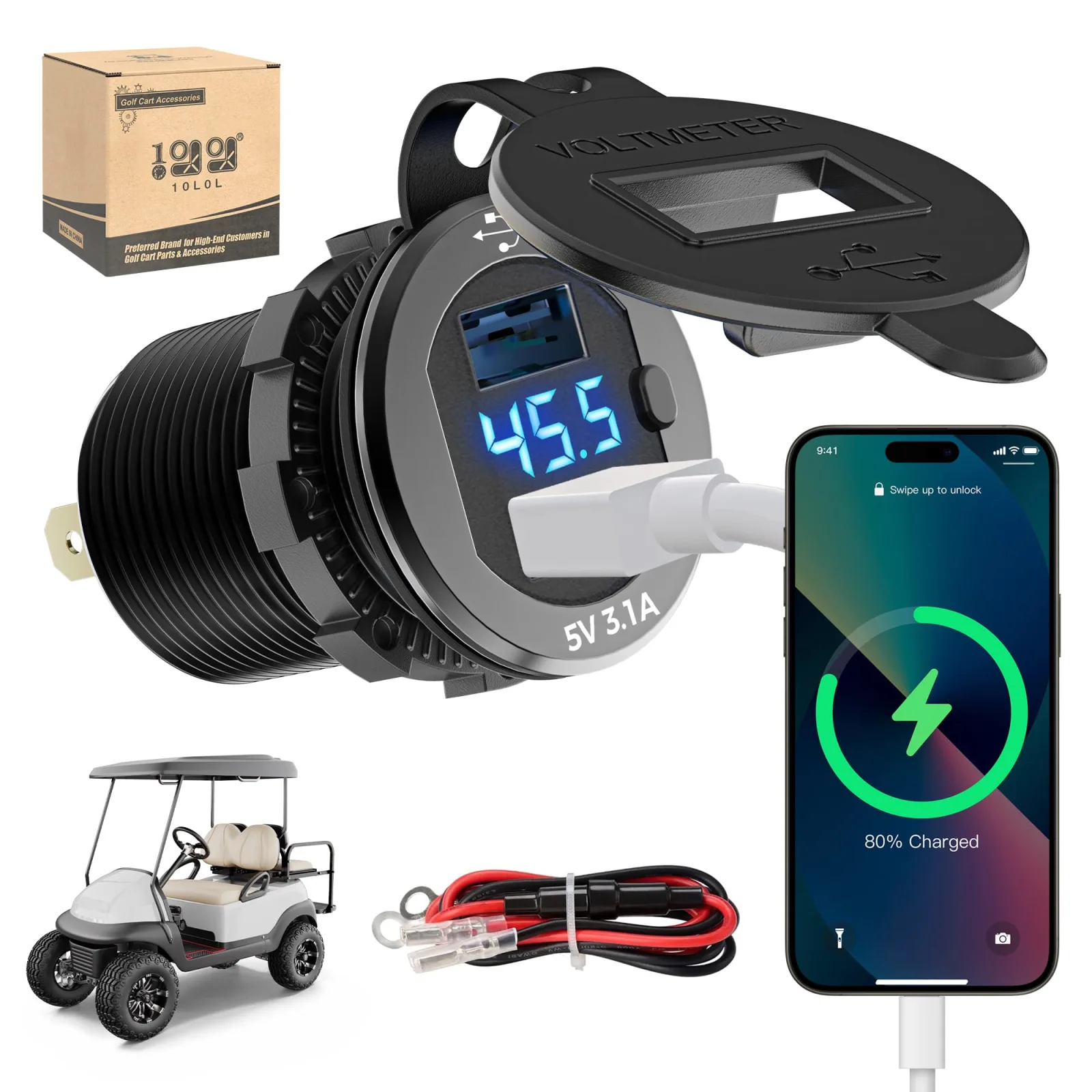 10L0L F66 Golf Cart Dual USB Charger with Voltage Meter