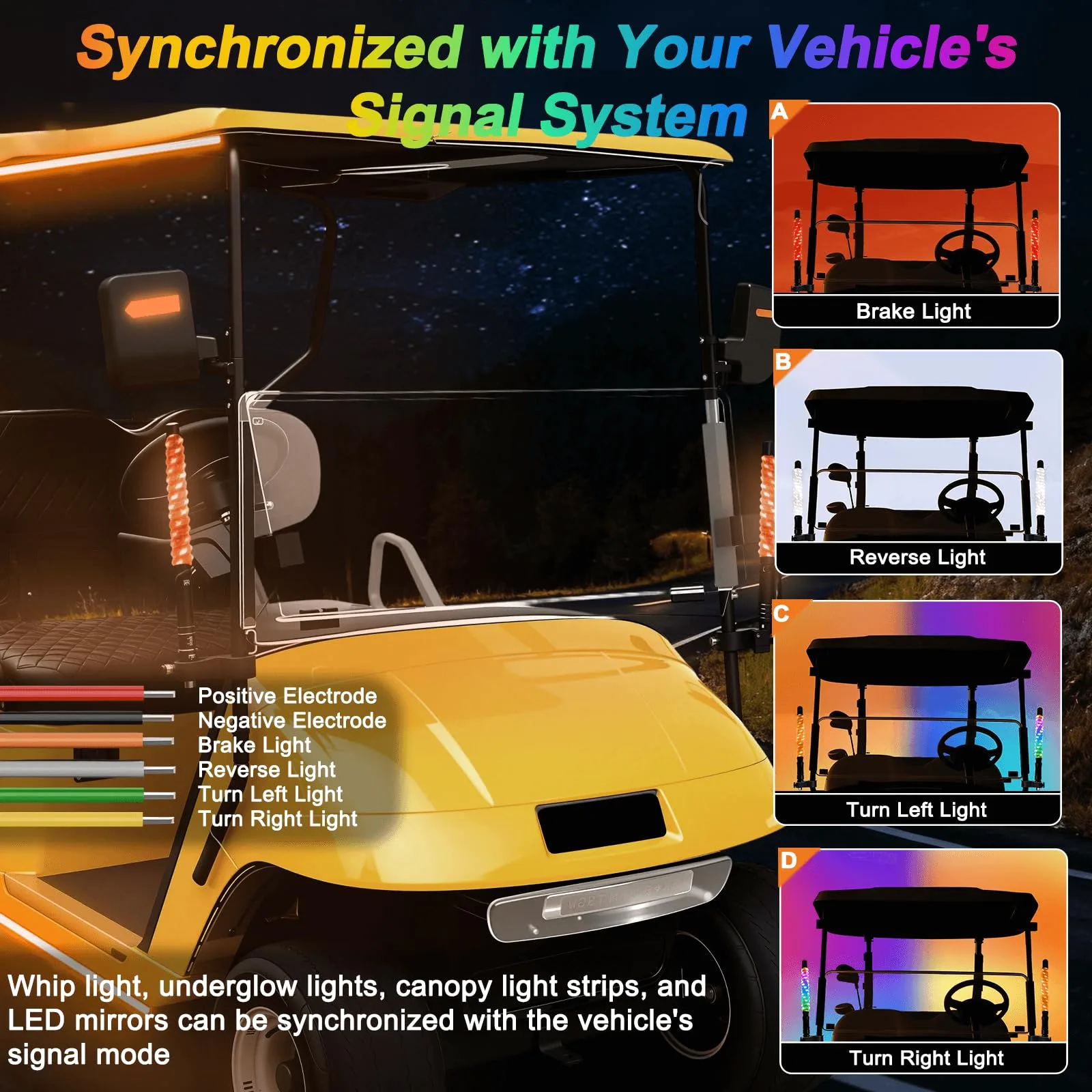 Cartalia GCFL707 Golf Cart Front Rail RGB Whip Lights image 3