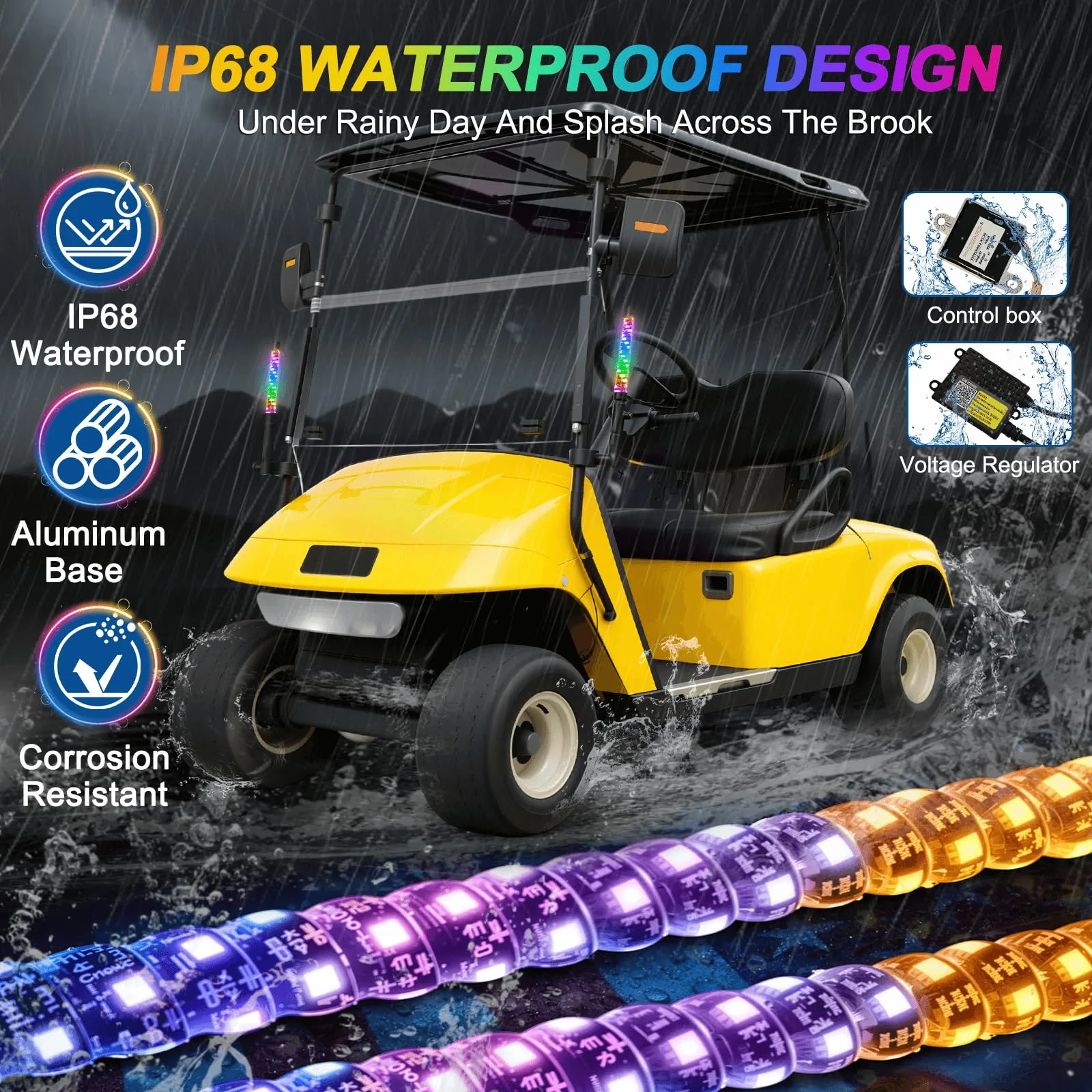 Cartalia GCFL707 Golf Cart Front Rail RGB Whip Lights image 4