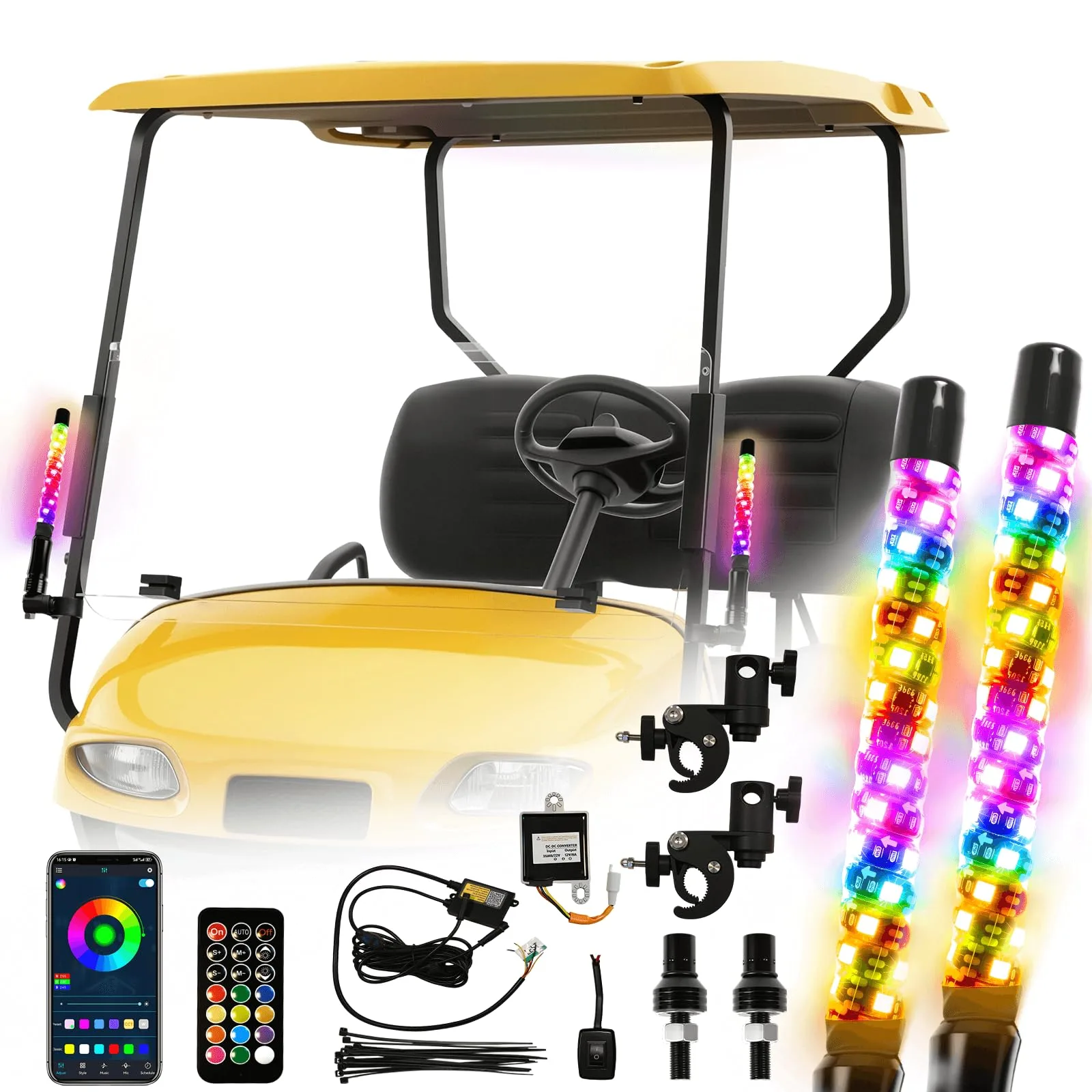 Cartalia GCFL707 Golf Cart Front Rail RGB Whip Lights