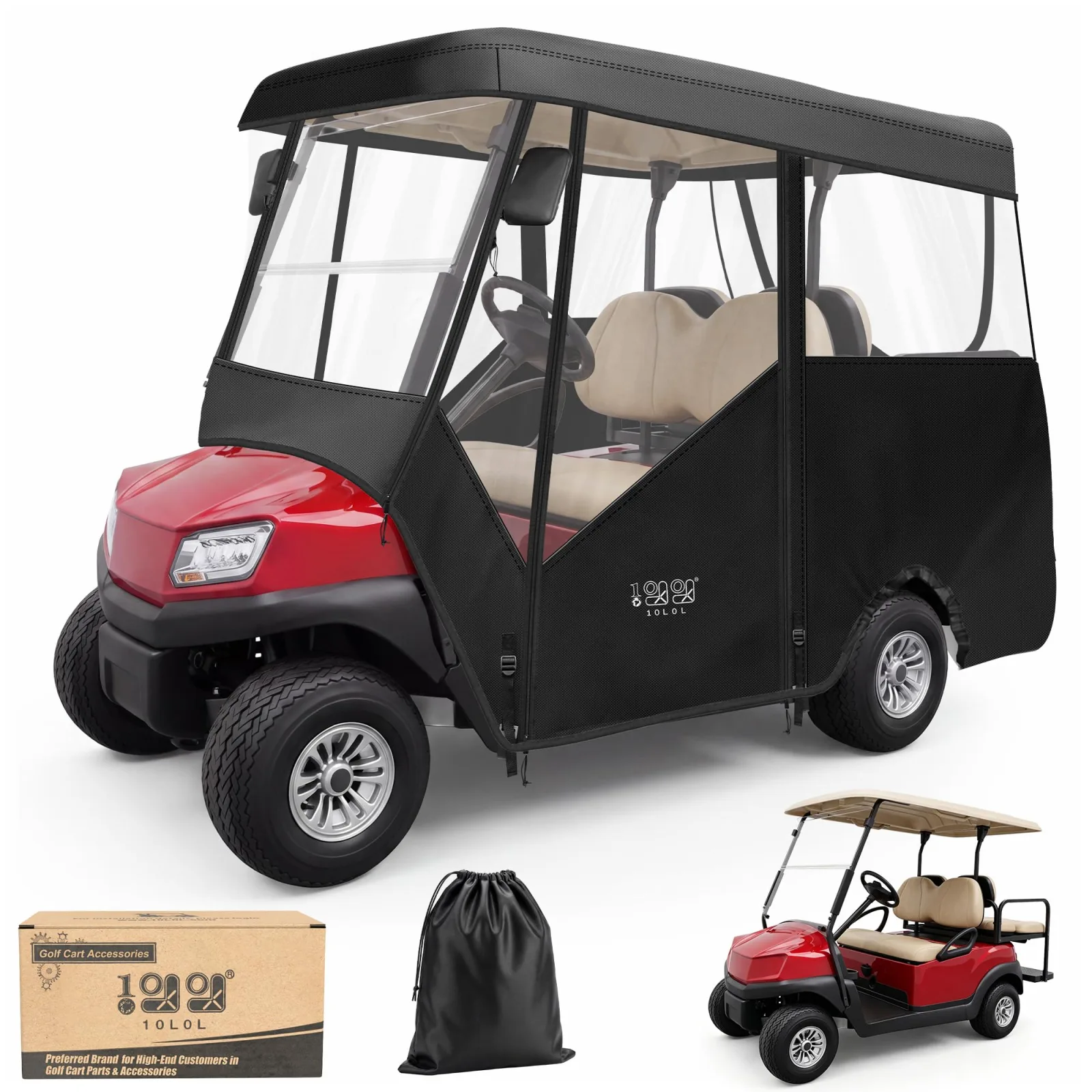 10L0L Golf Cart Enclosure for Club Car 2+2, 88-Inch Roof