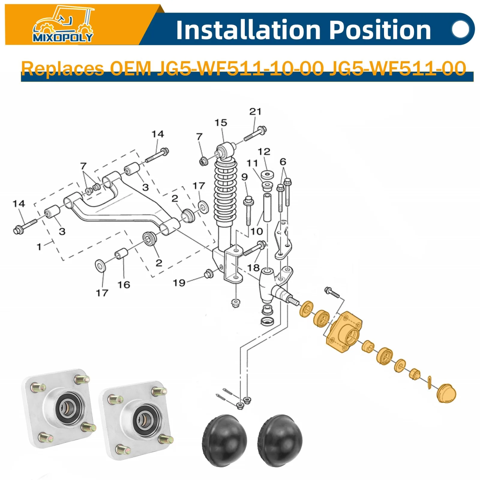 Mixopoly Front Wheel Hubs for Yamaha G2-G29 Golf Carts image 2