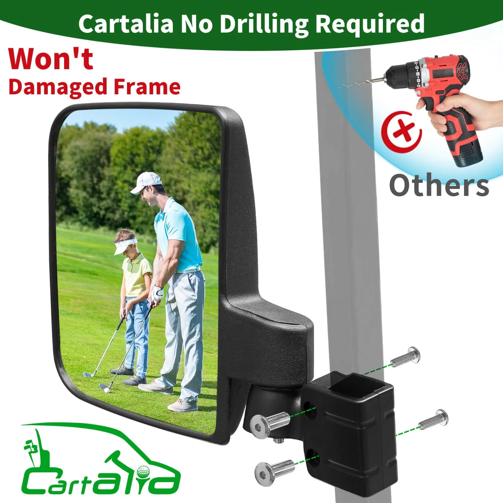 Cartalia CGCSM No-Drill Golf Cart Side Mirrors image 2