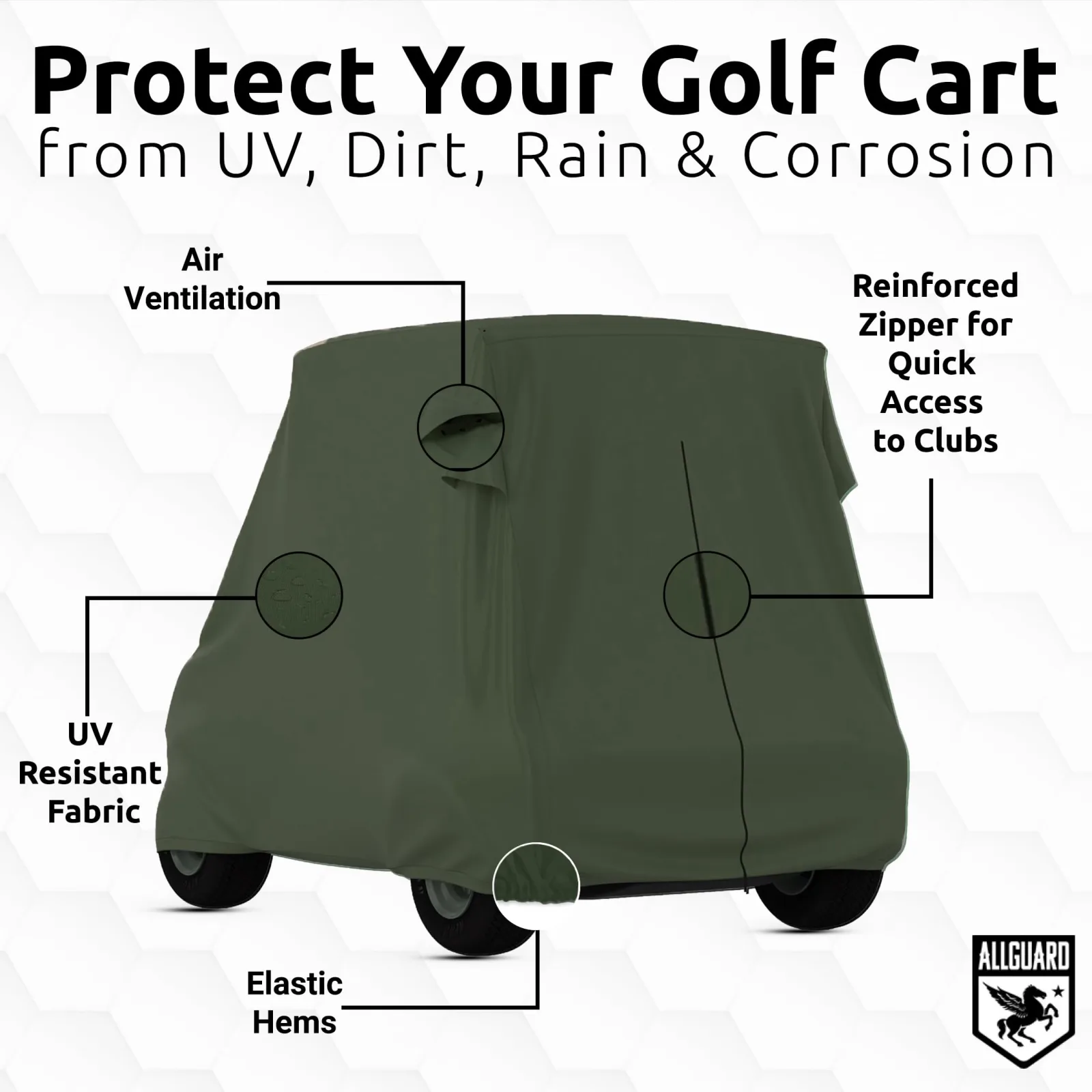Car Covers AllGuard EOG-GC3 Weatherproof Golf Cart Cover (Fits 106"–140") image 3