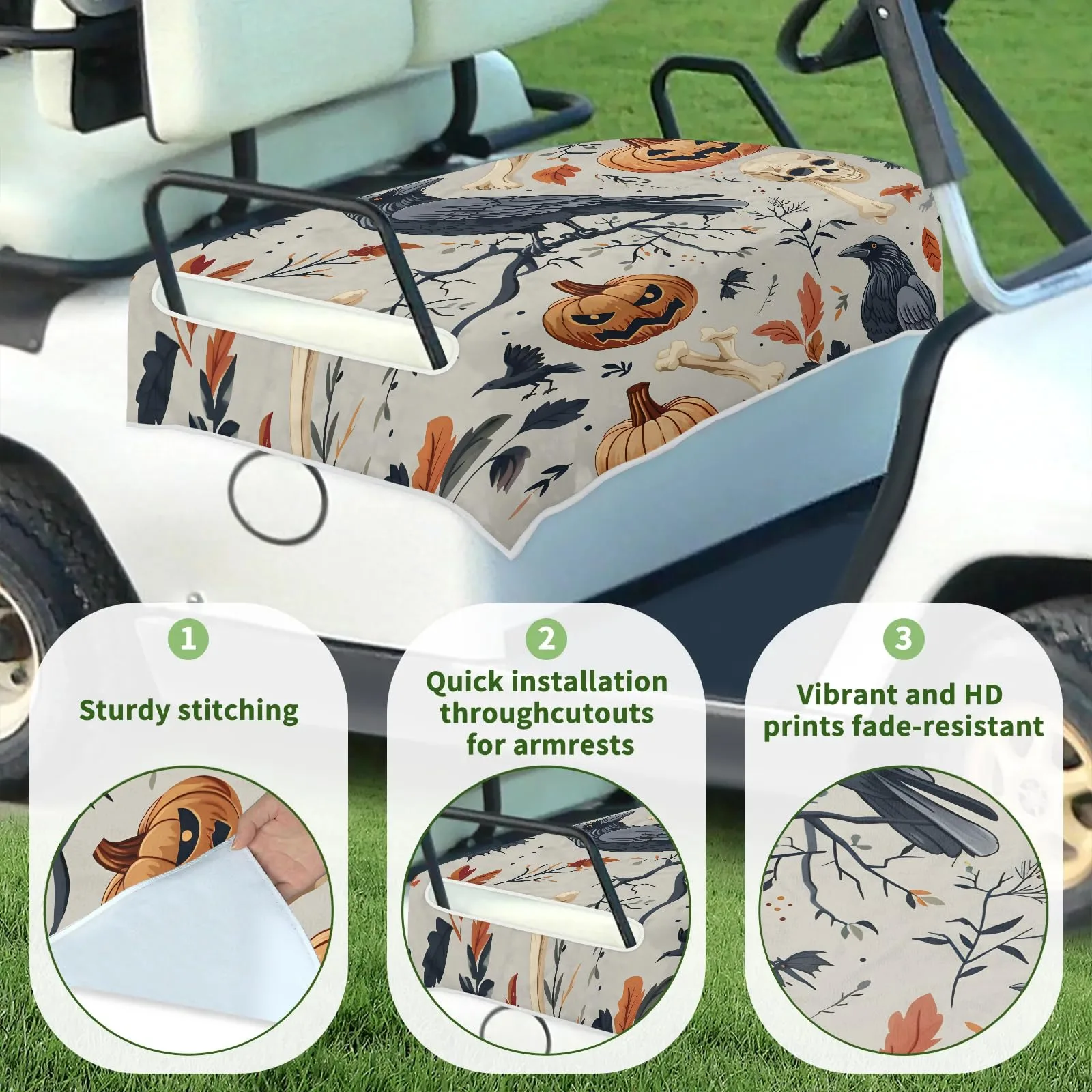 Tiveruda Halloween Skull Bird Golf Cart Seat Cover image 3