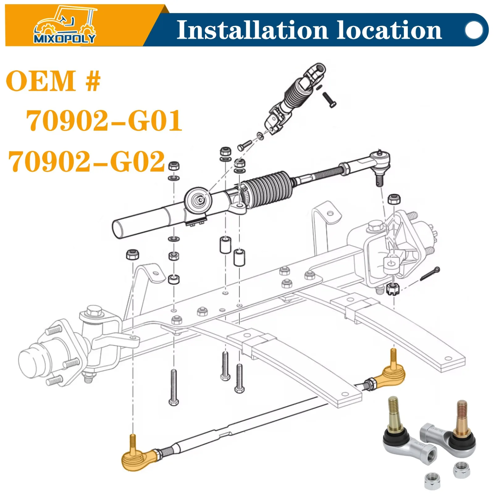 Mixopoly Tie Rod End Ball Joint Kit for E-Z-G-O TXT image 2