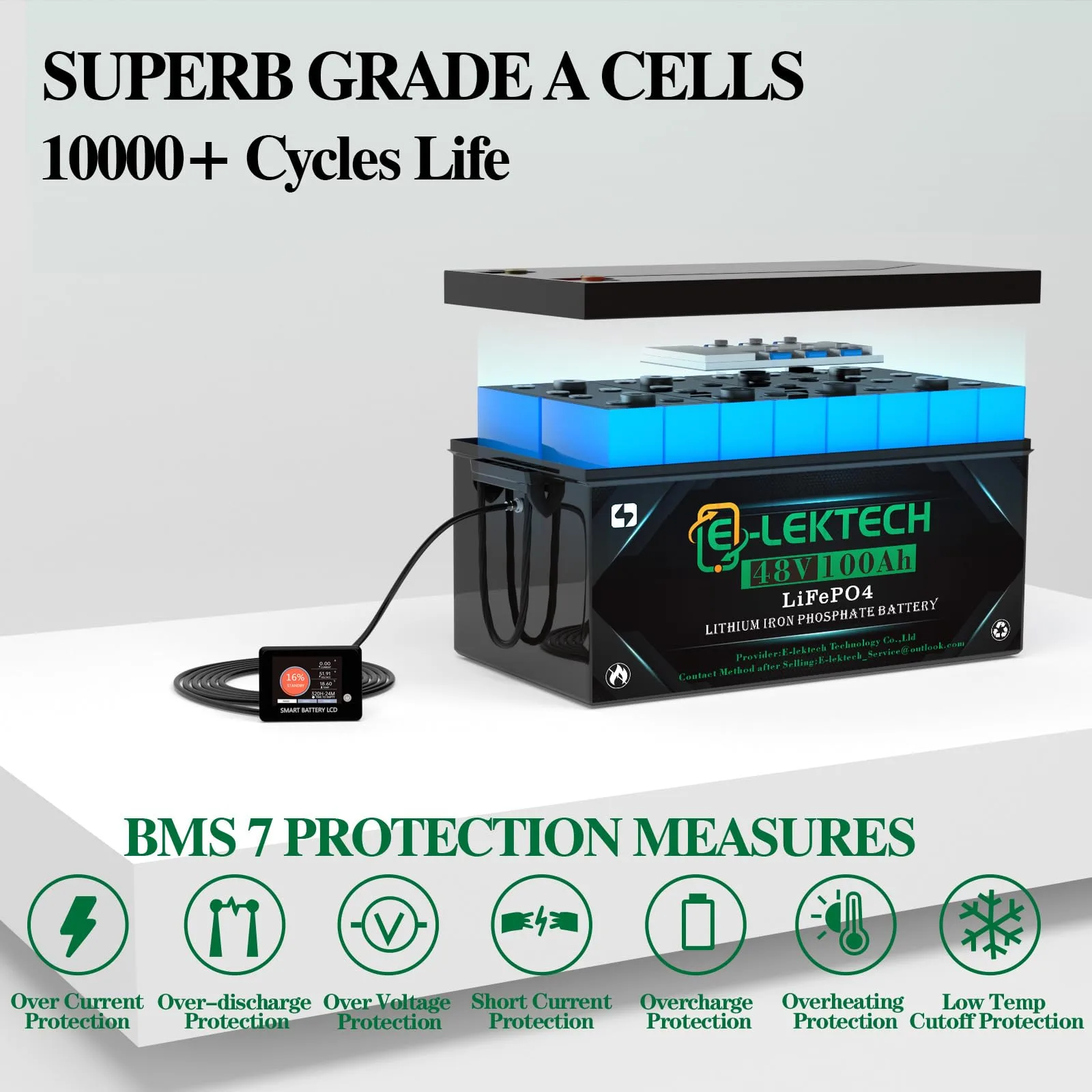 E-LekTech 48V 100Ah Lithium Golf Cart Battery with Charger image 2