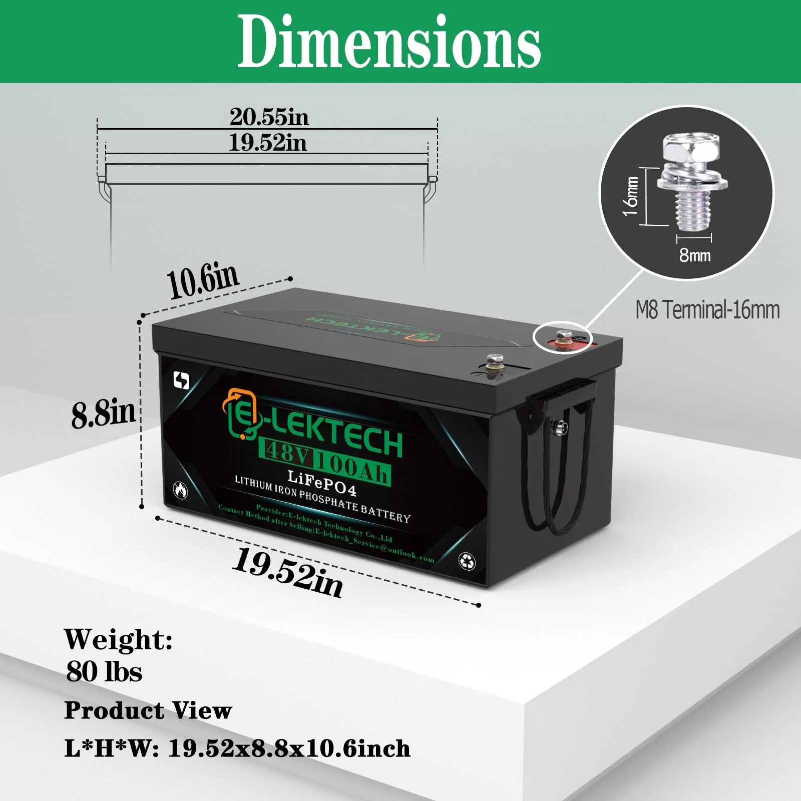 E-LekTech 48V 100Ah Lithium Golf Cart Battery with Charger image 3