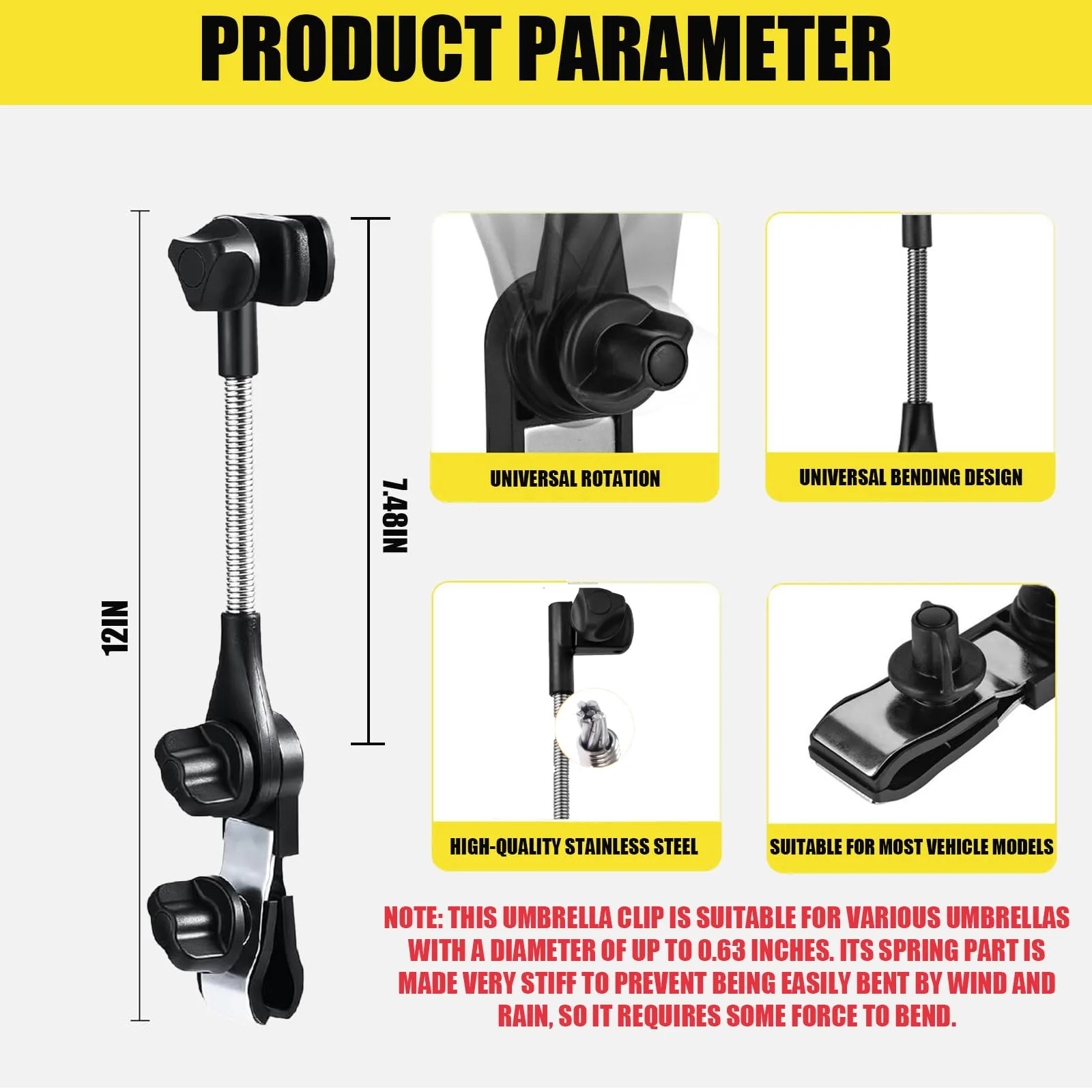 SWKTSWK 360° Adjustable Umbrella Clamp for Golf Carts, Fits 0.6–1.3 in Handles image 2