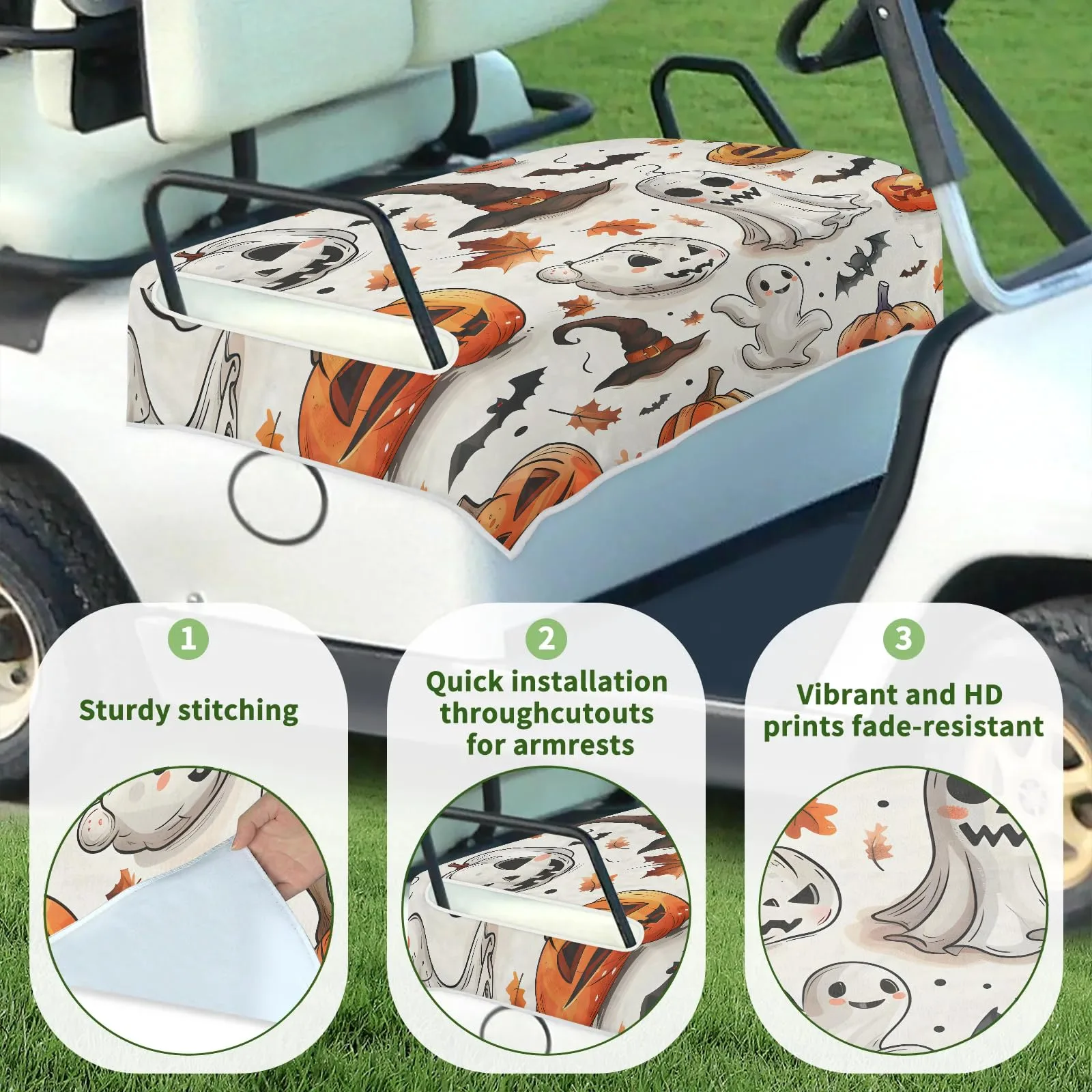 Tiveruda 51 x 31 in Halloween Maple Golf Cart Seat Cover image 3