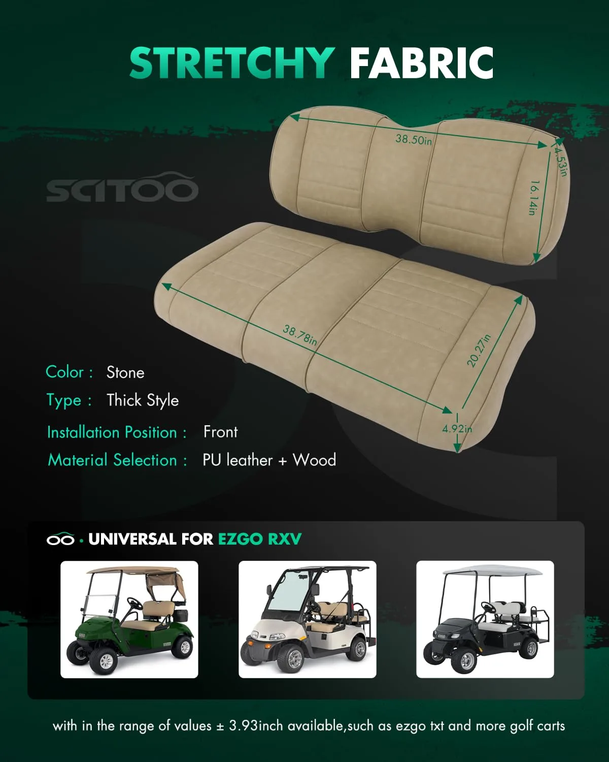 SCITOO Front Seat Cushions for E-Z-GO RXV Golf Cart image 2