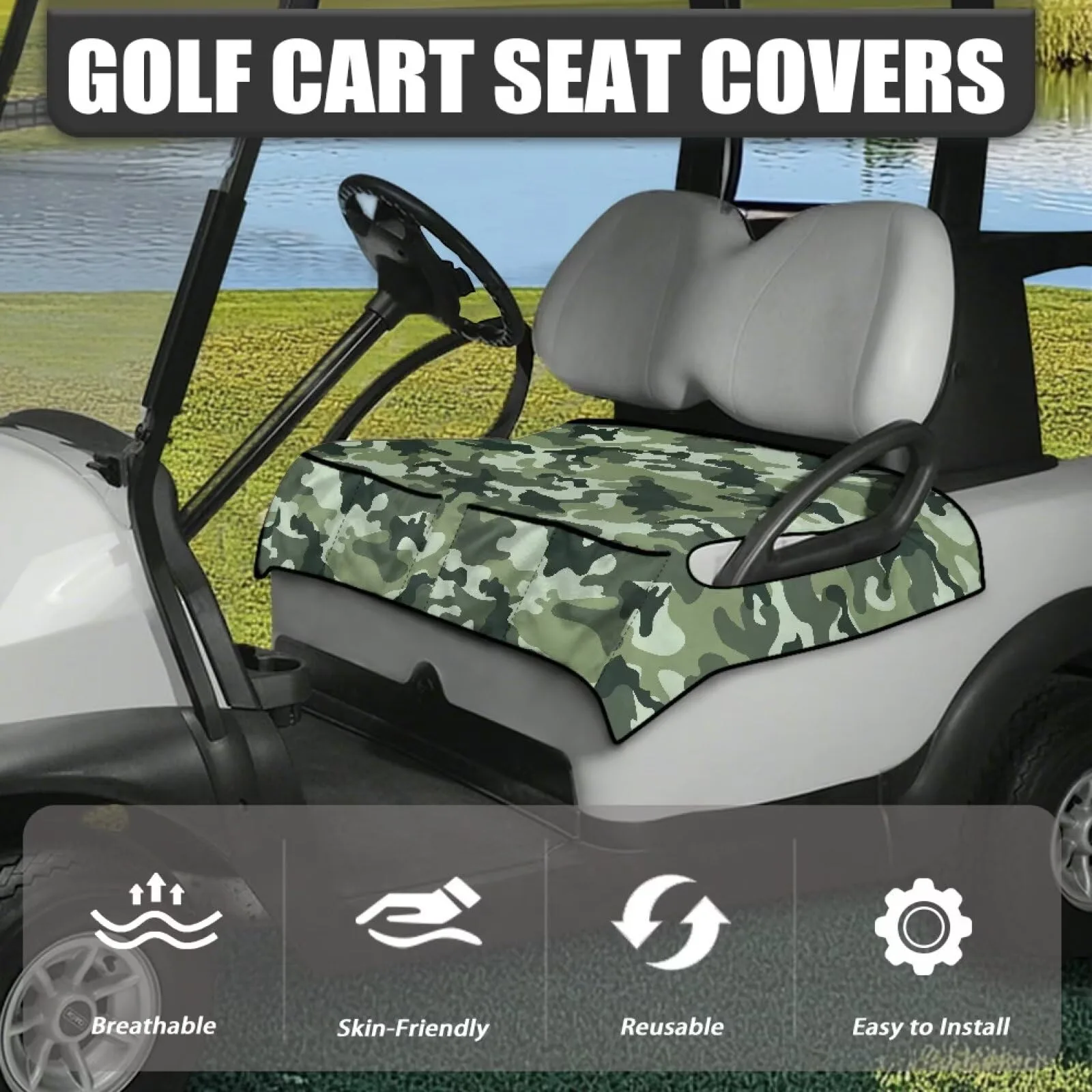 Knextrepoy Green Camo Golf Cart Seat Cover with Pockets - Kne-CZC80-65-7 image 2