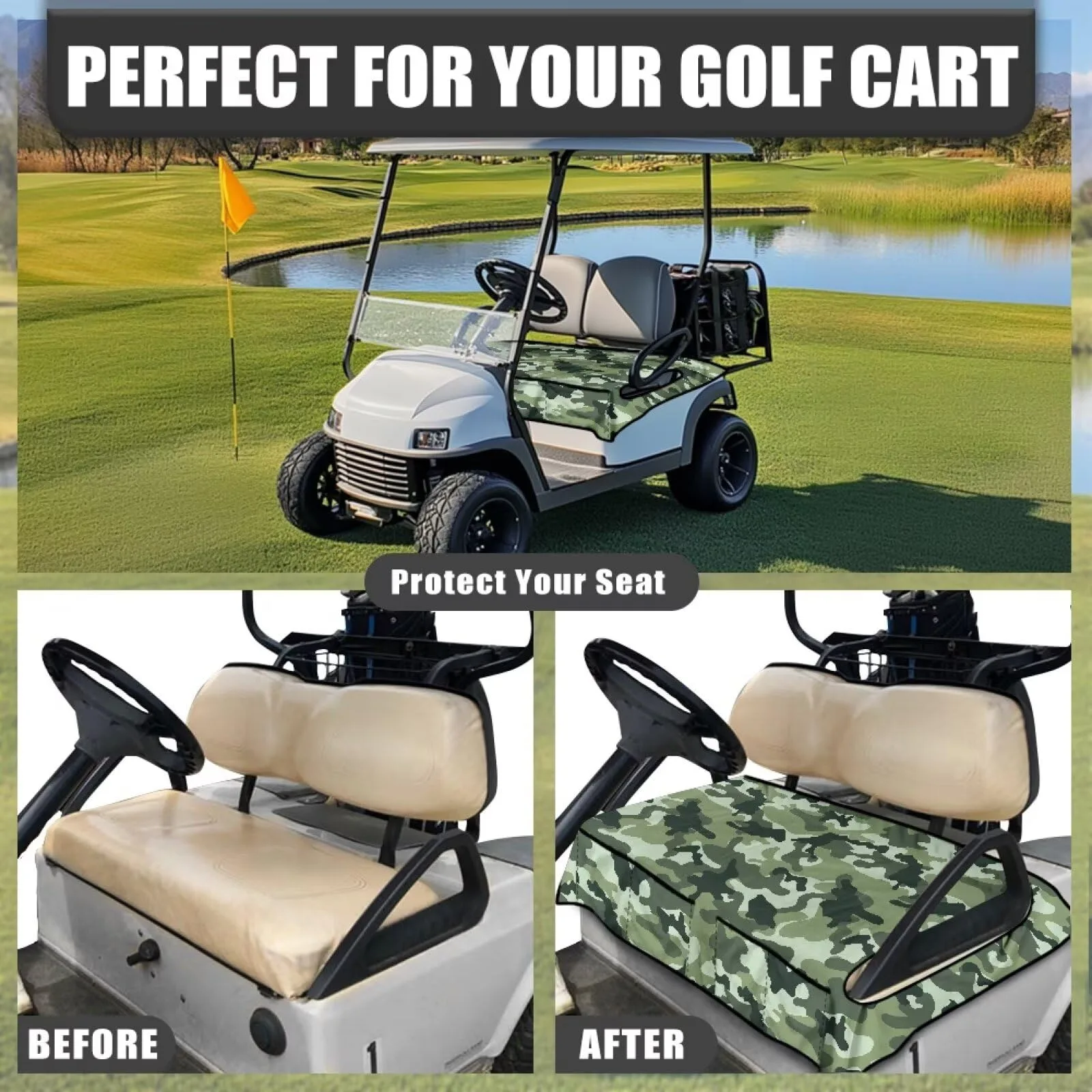 Knextrepoy Green Camo Golf Cart Seat Cover with Pockets - Kne-CZC80-65-7 image 3
