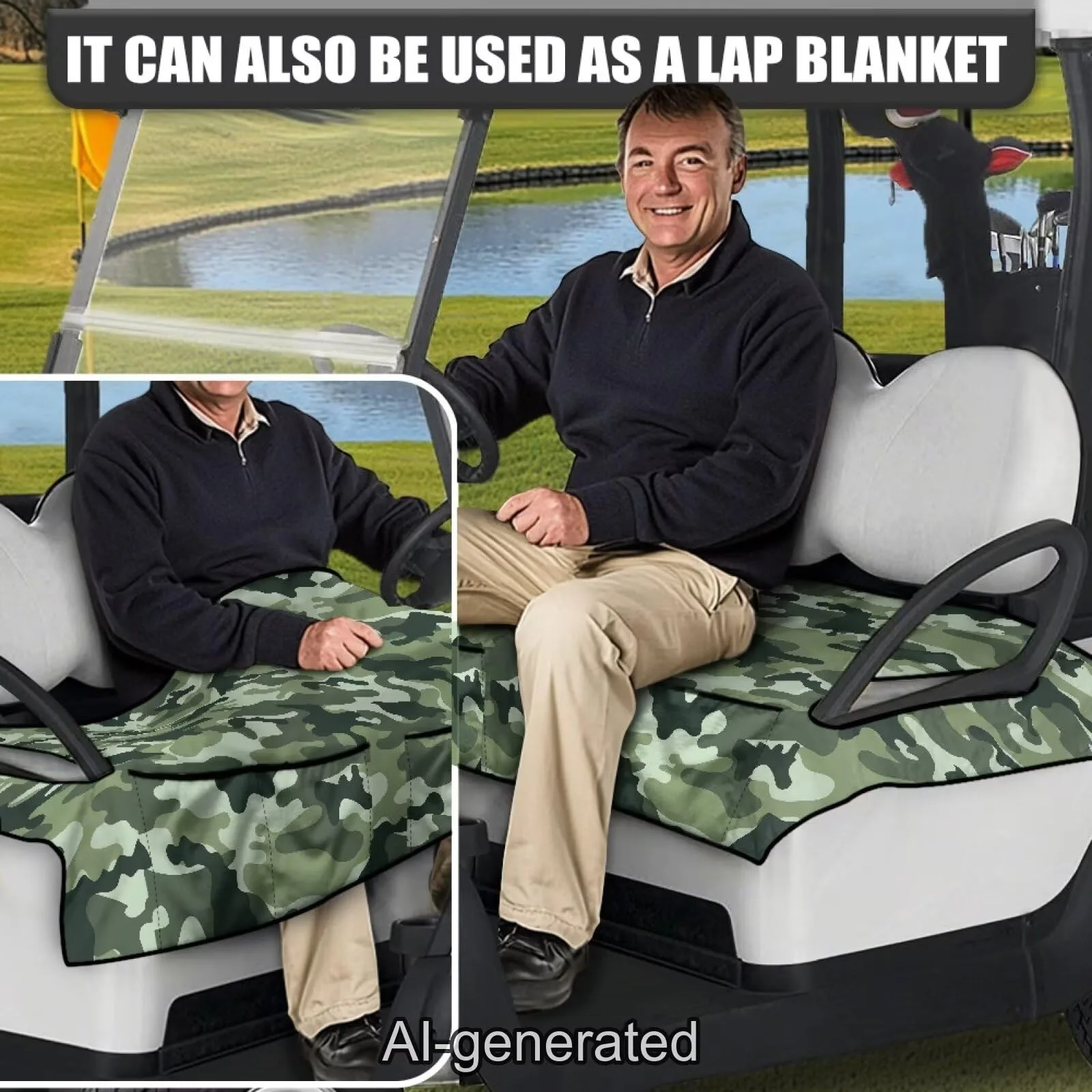 Knextrepoy Green Camo Golf Cart Seat Cover with Pockets - Kne-CZC80-65-7 image 4