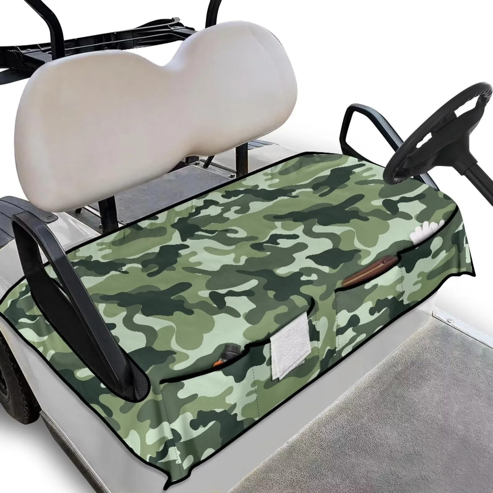 Knextrepoy Green Camo Golf Cart Seat Cover with Pockets - Kne-CZC80-65-7
