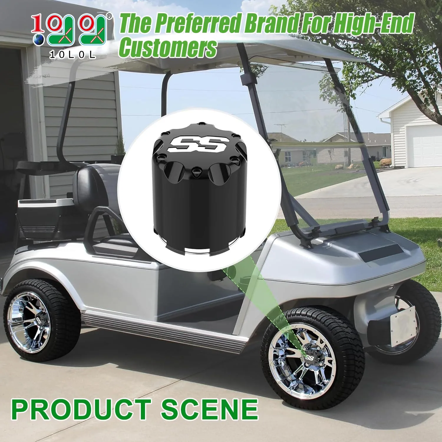 10L0L SS Golf Cart Wheel Center Caps for Modified Wheels image 2