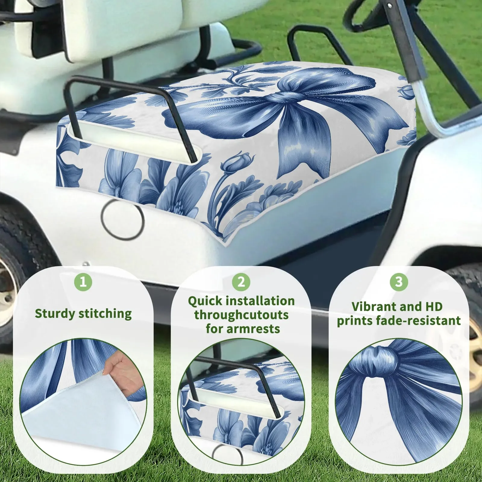 Tiveruda Blue Bow Golf Cart Seat Cover, 51 x 31 in image 3