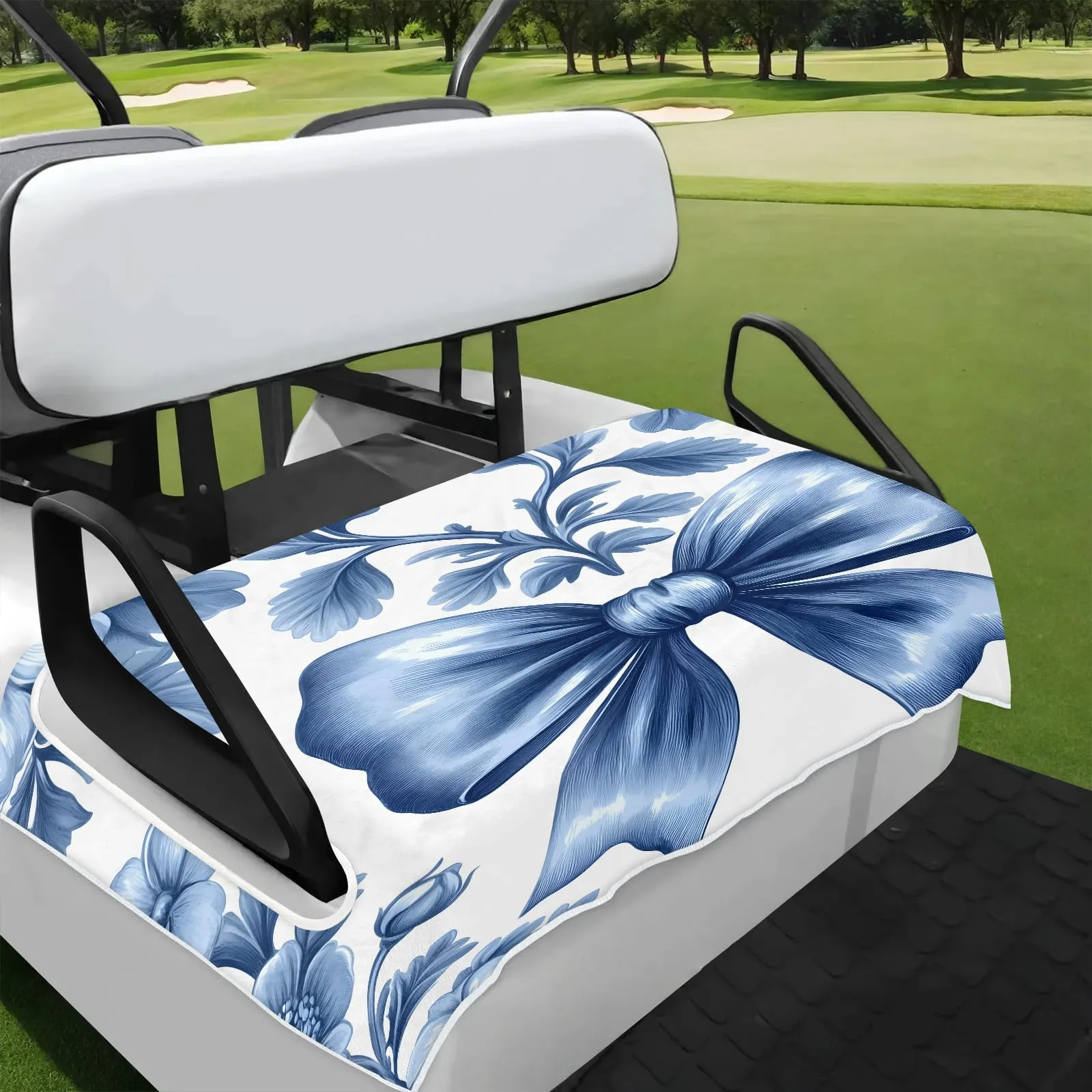 Tiveruda Blue Bow Golf Cart Seat Cover, 51 x 31 in