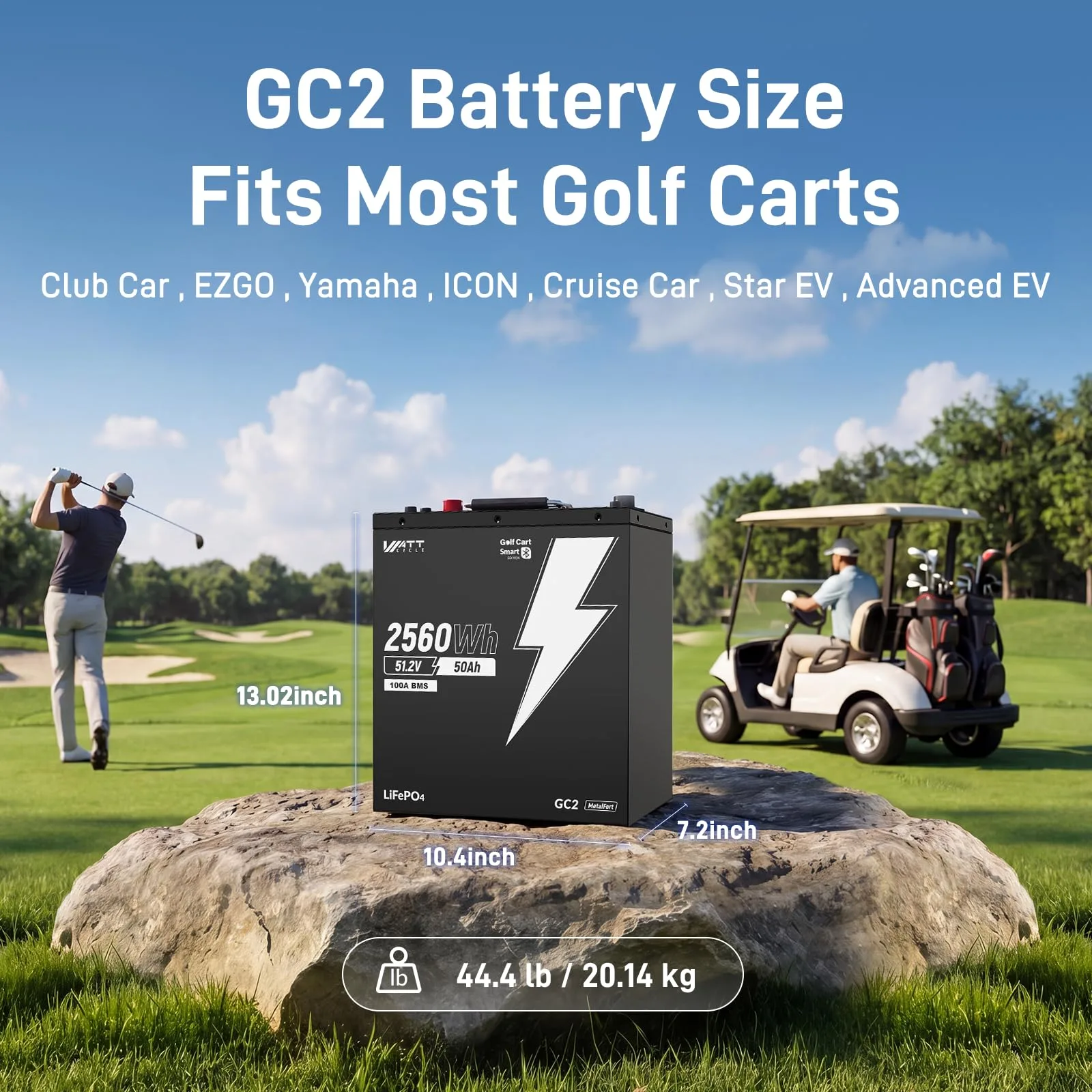 Wattcycle 48V (51.2V) 50Ah GC2 Lithium Golf Cart Battery WT48V50AH100GCBTGC2 image 2
