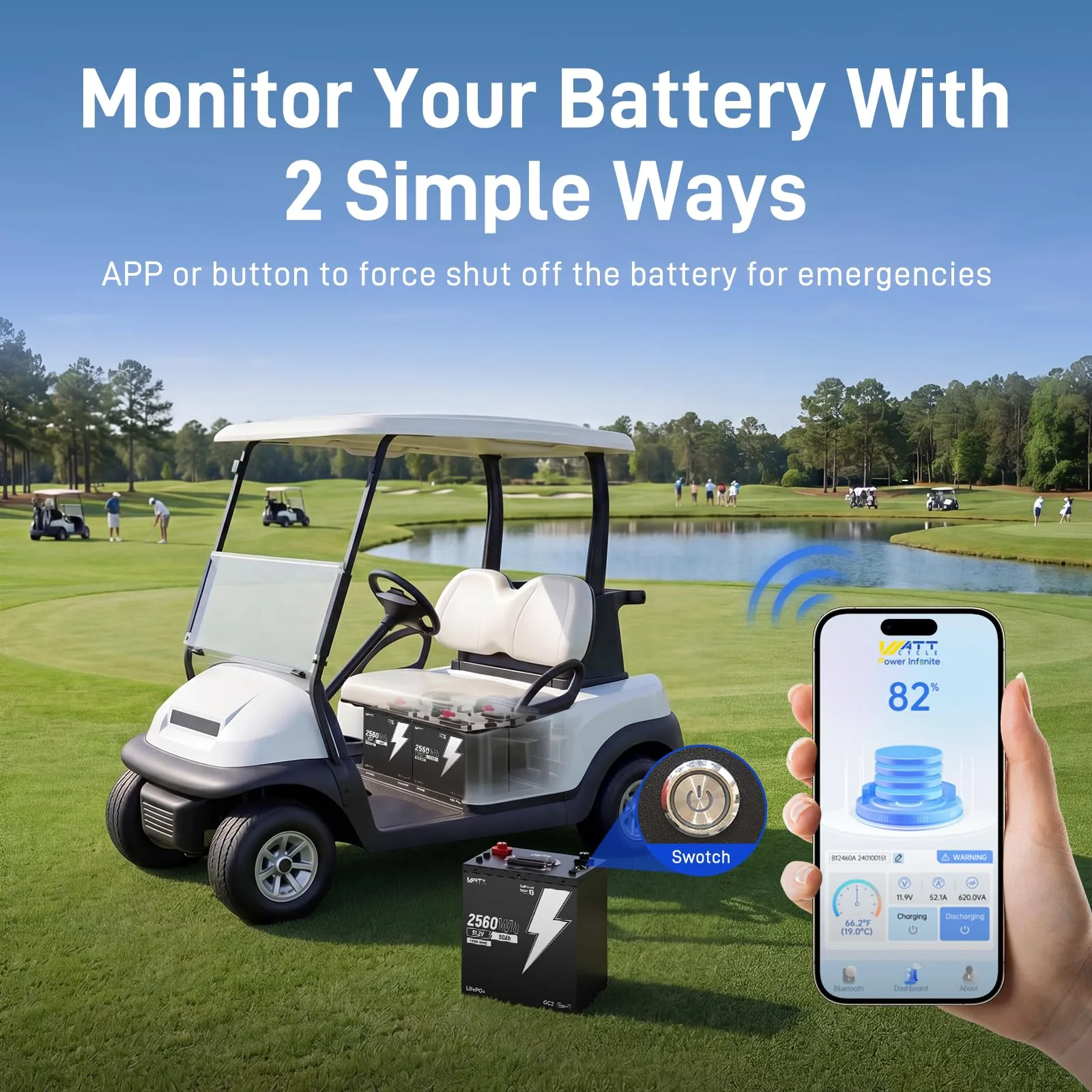 Wattcycle 48V (51.2V) 50Ah GC2 Lithium Golf Cart Battery WT48V50AH100GCBTGC2 image 3