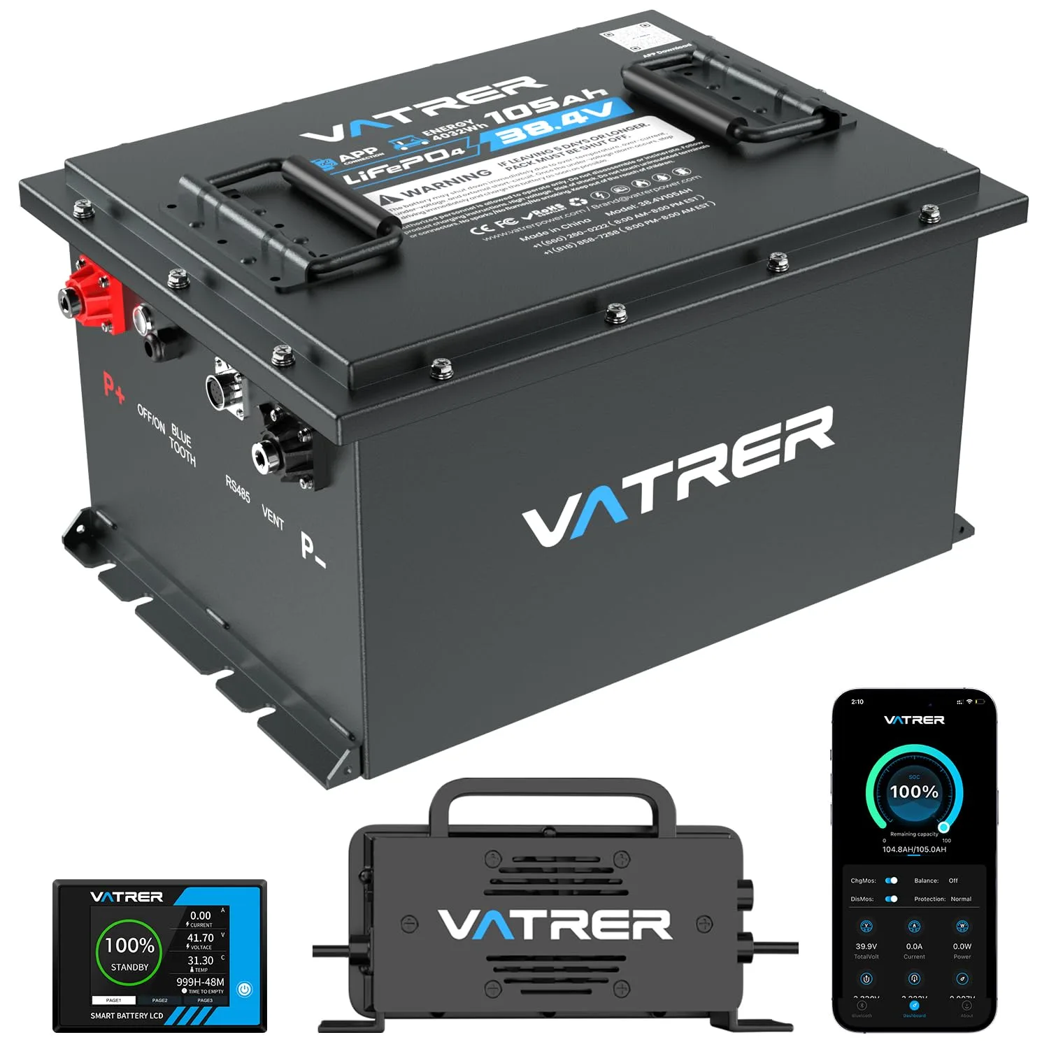 VATRER POWER 36V 105Ah LiFePO4 Golf Cart Battery