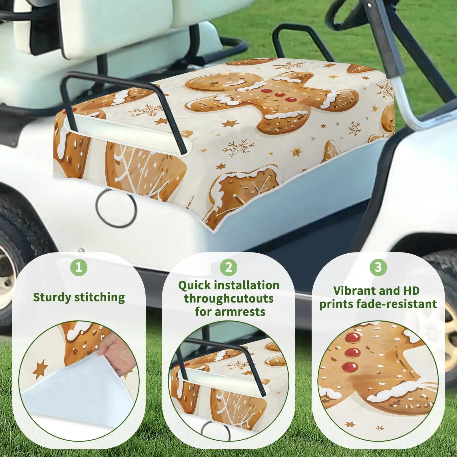 Tiveruda Gingerbread Golf Cart Seat Cover, 51 x 31 in image 3
