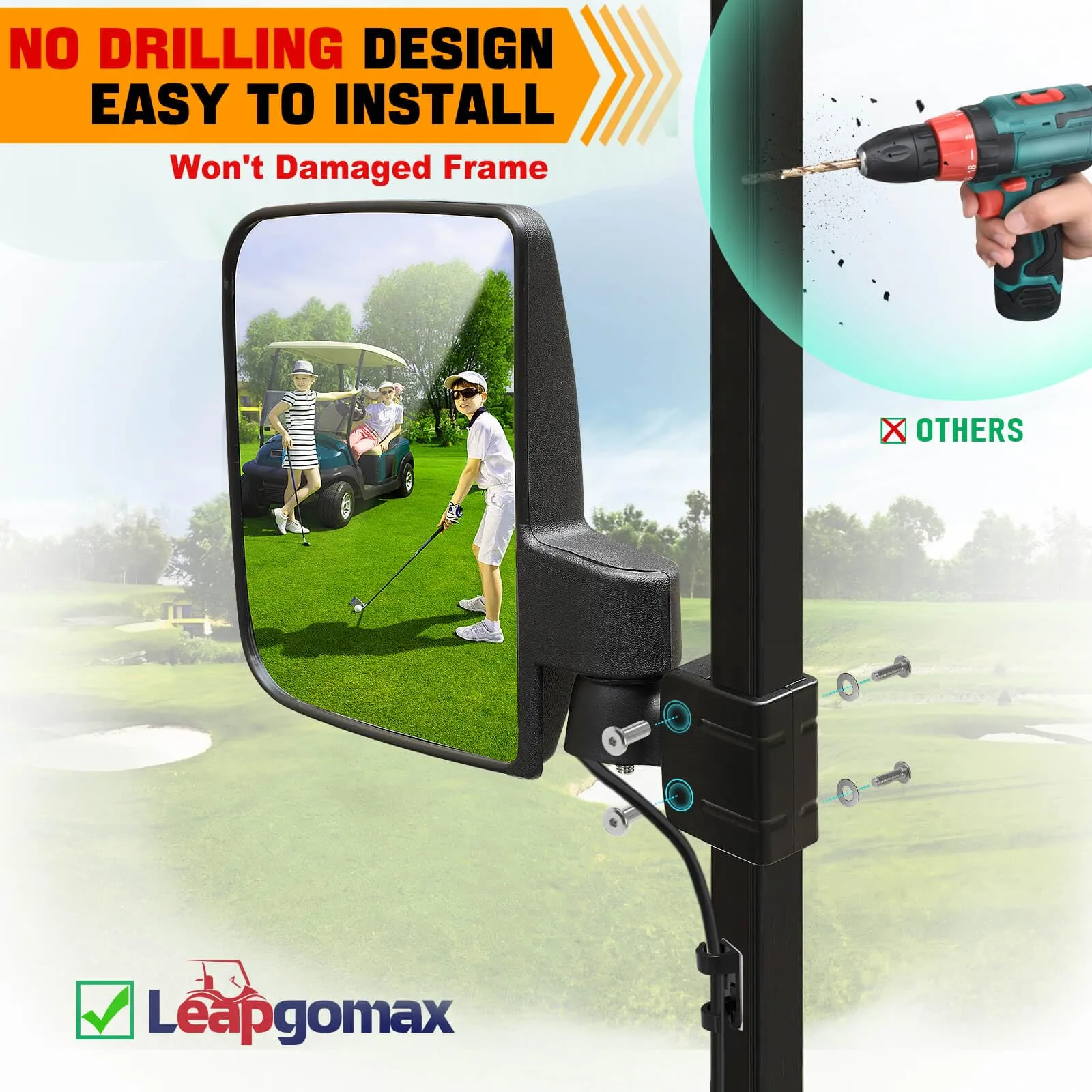 LEAPGOMAX No-Drill Golf Cart Mirrors with LED Signals image 2