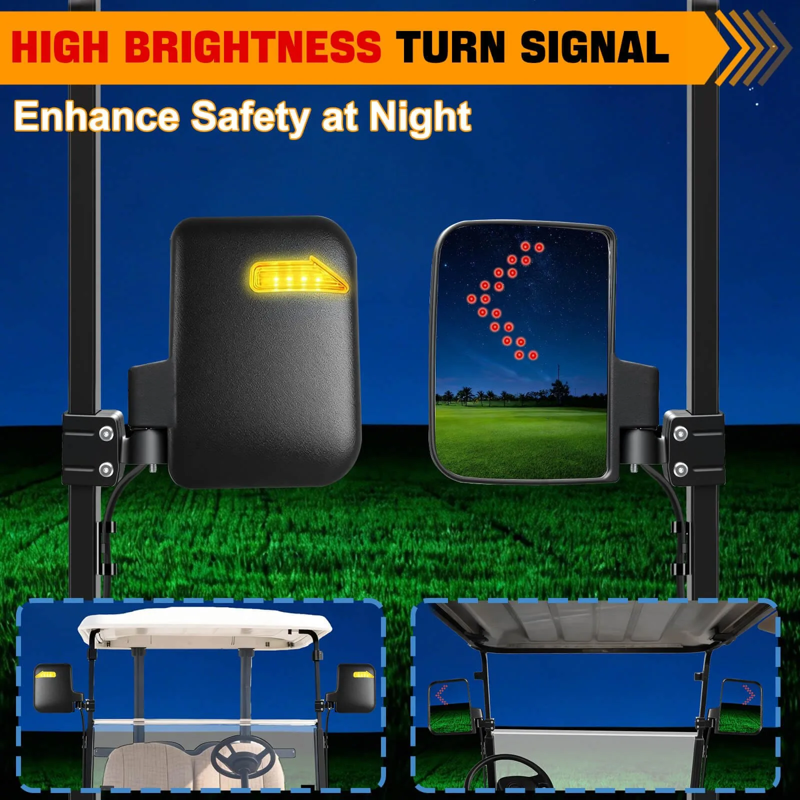 LEAPGOMAX No-Drill Golf Cart Mirrors with LED Signals image 4
