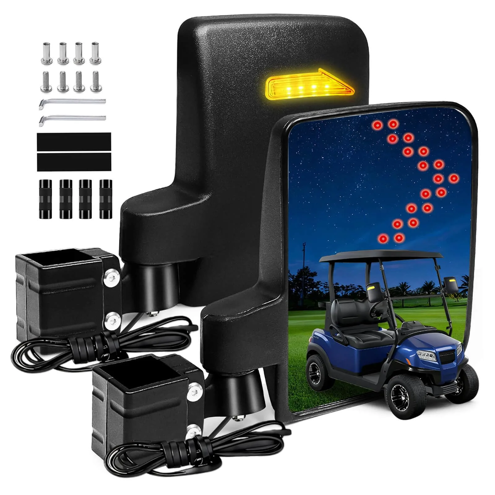 LEAPGOMAX No-Drill Golf Cart Mirrors with LED Signals