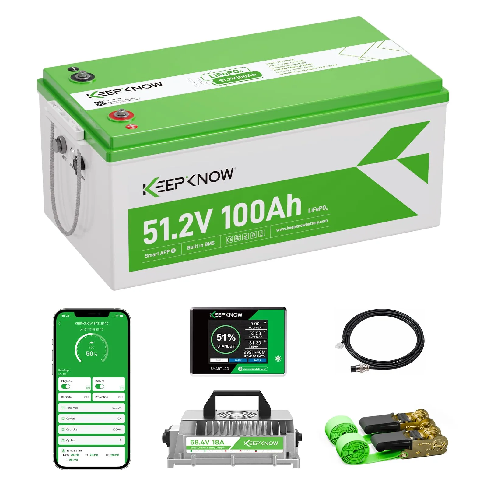 KEEPKNOW 48V 100Ah LiFePO4 Golf Cart Battery Kit
