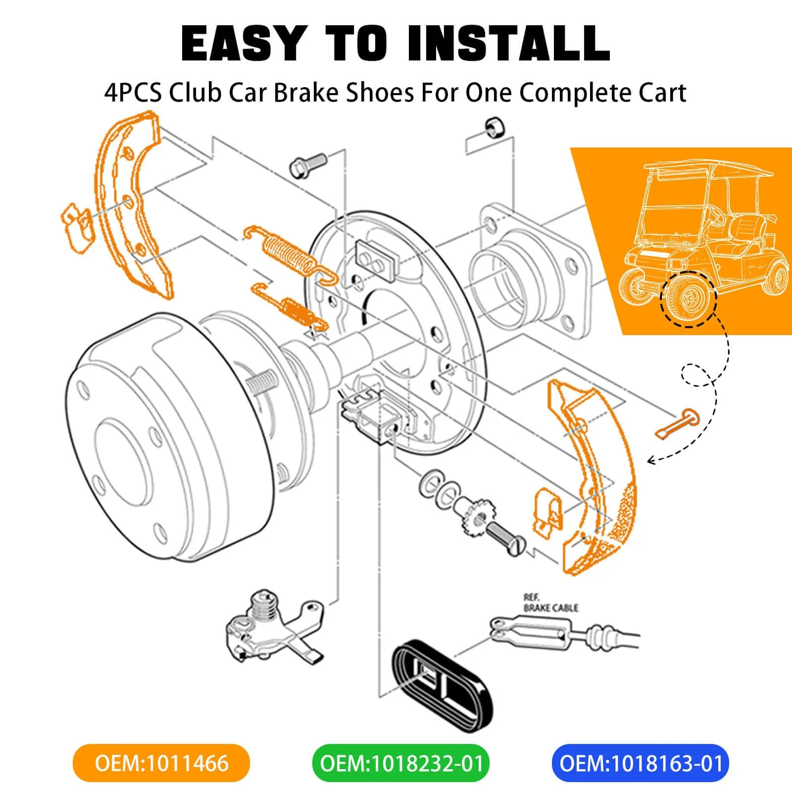 LEAPGOMAX Club Car DS and Precedent Brake Shoe Kit image 4
