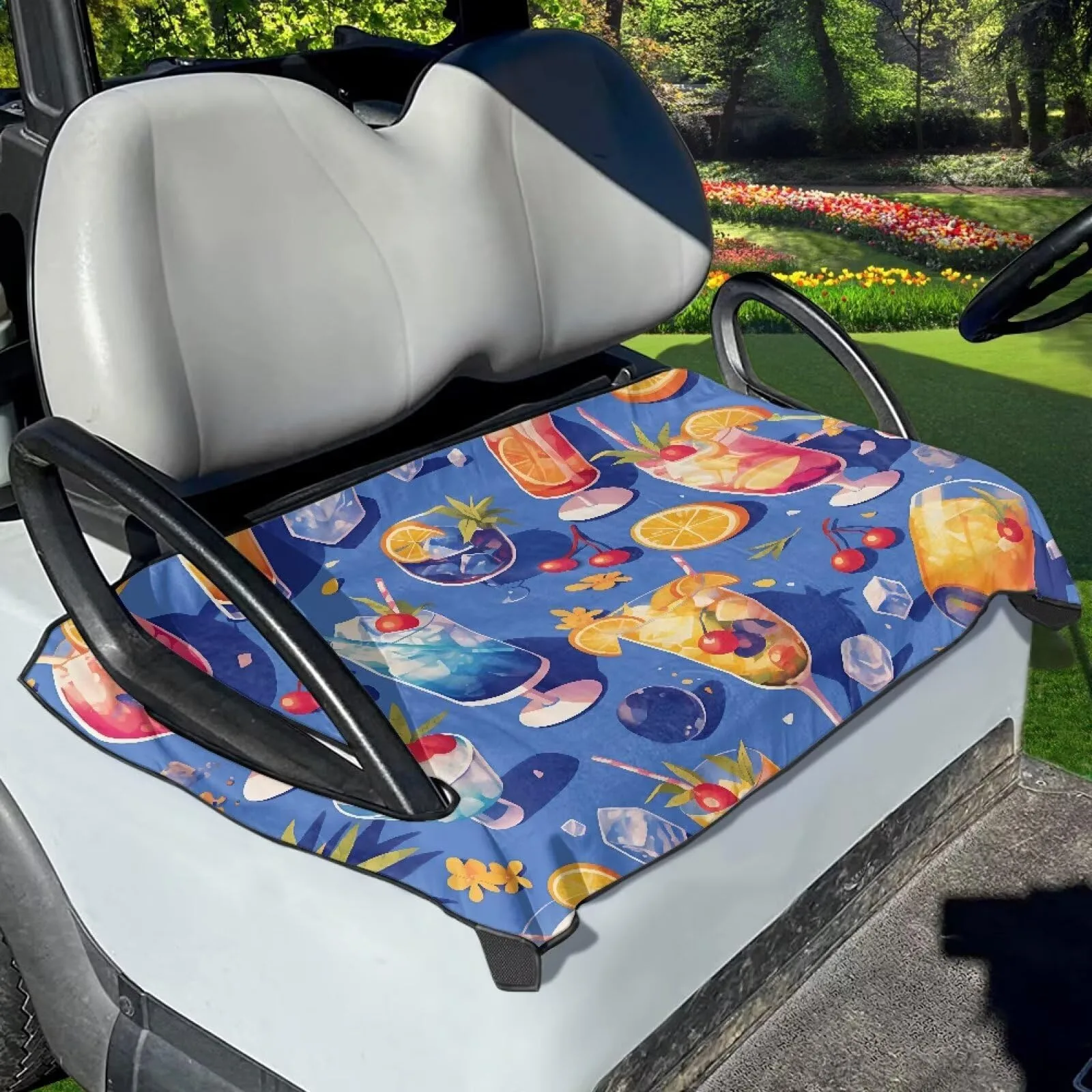 HUISEFOR 2-Person Golf Cart Seat Cover, Tropical Juice — 52 x 32 in (HU-JBZAI278CZ47)