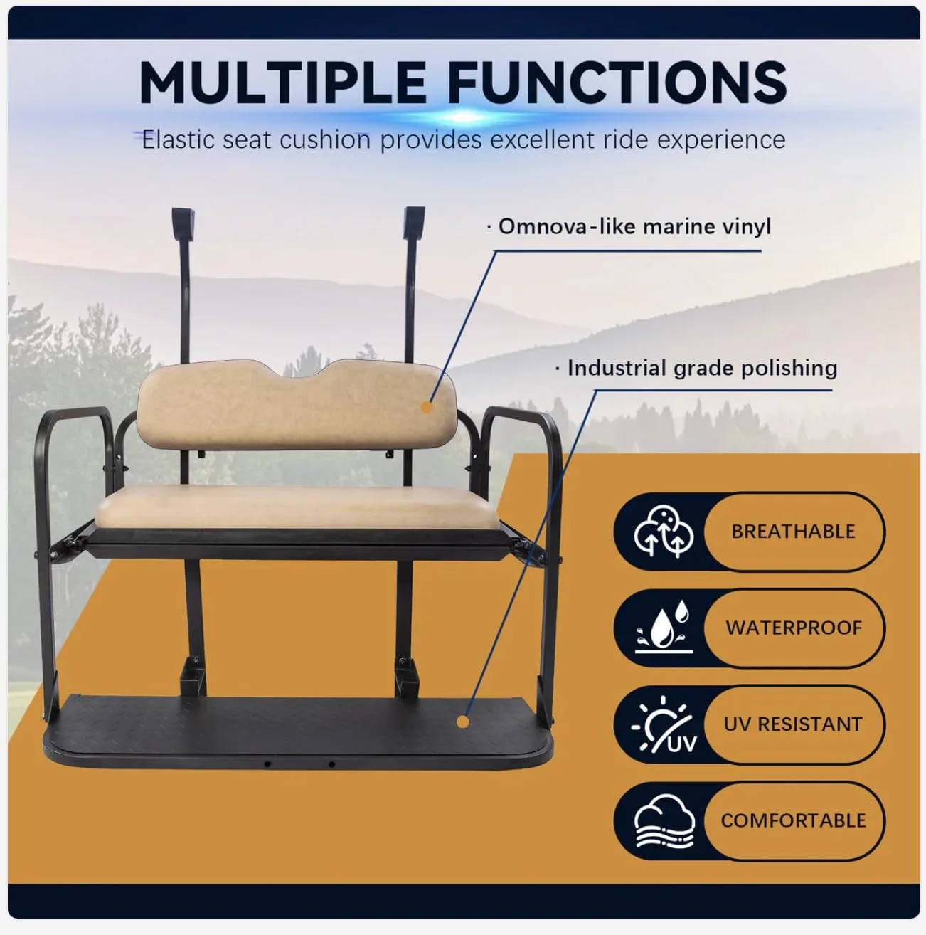 LUXCART Rear Flip Seat Kit for Club Car Precedent & Tempo — Beige image 2