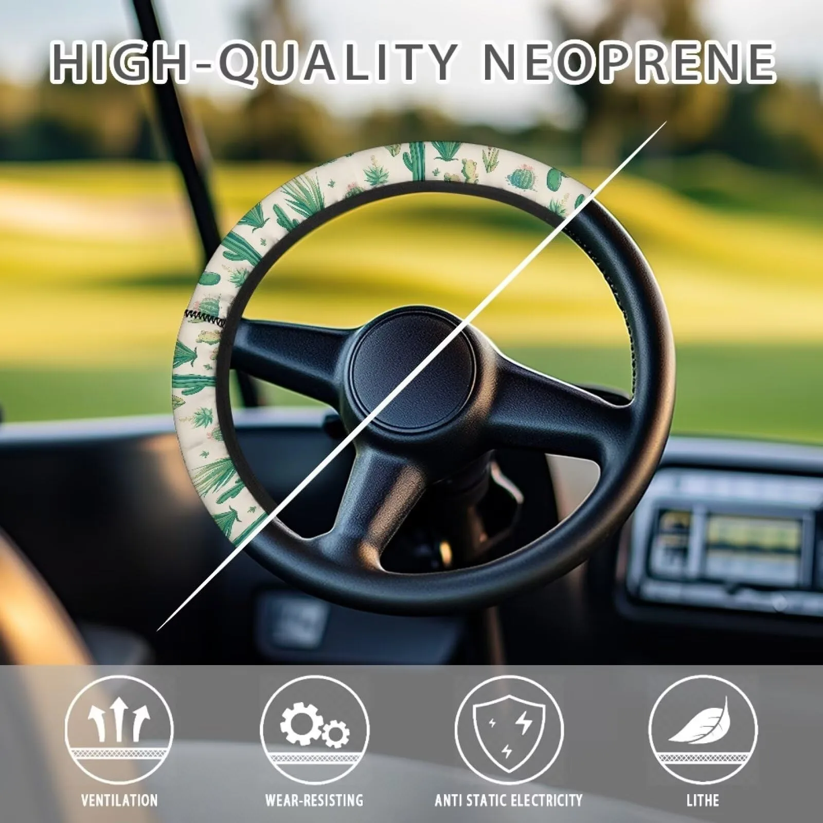 SUITOSELFY Tropical Cactus Golf Cart Steering Wheel Cover image 4