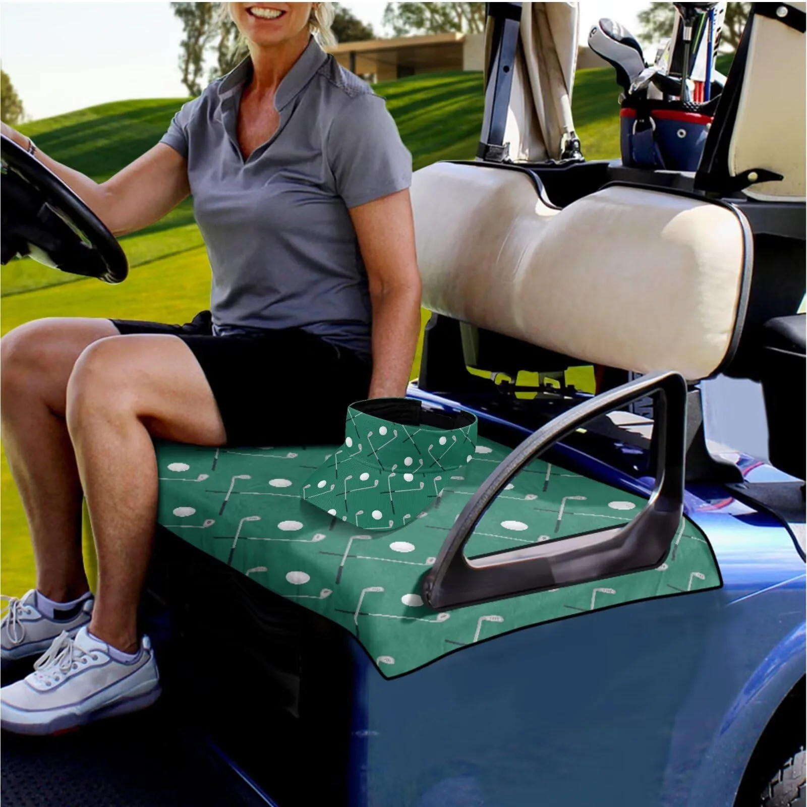 Yewattles Golf Cart Seat Cover Green Polyester 50 x 30.9 in - Yew-CZ47+BYD402-1-2 image 2