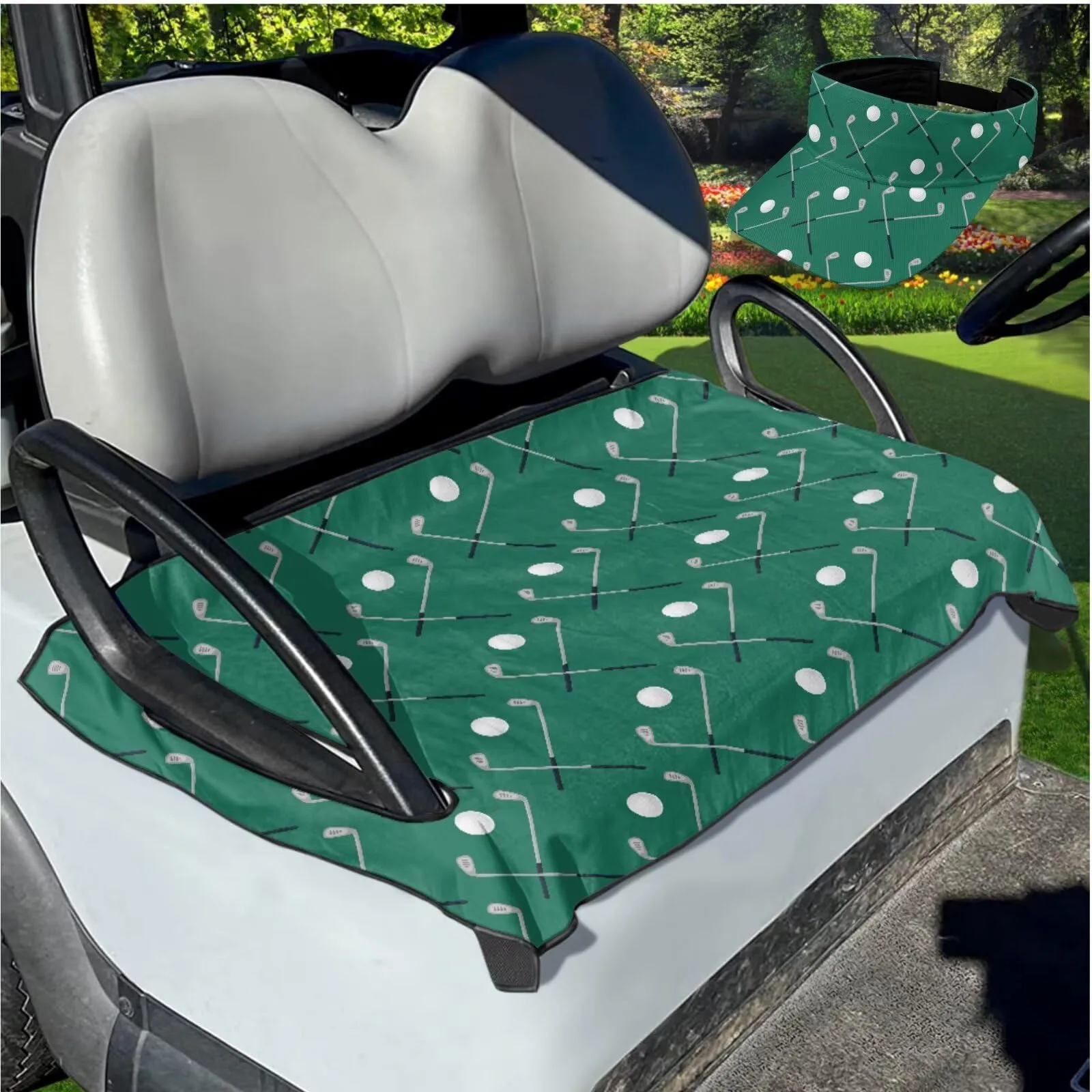 Yewattles Golf Cart Seat Cover Green Polyester 50 x 30.9 in - Yew-CZ47+BYD402-1-2 image 3