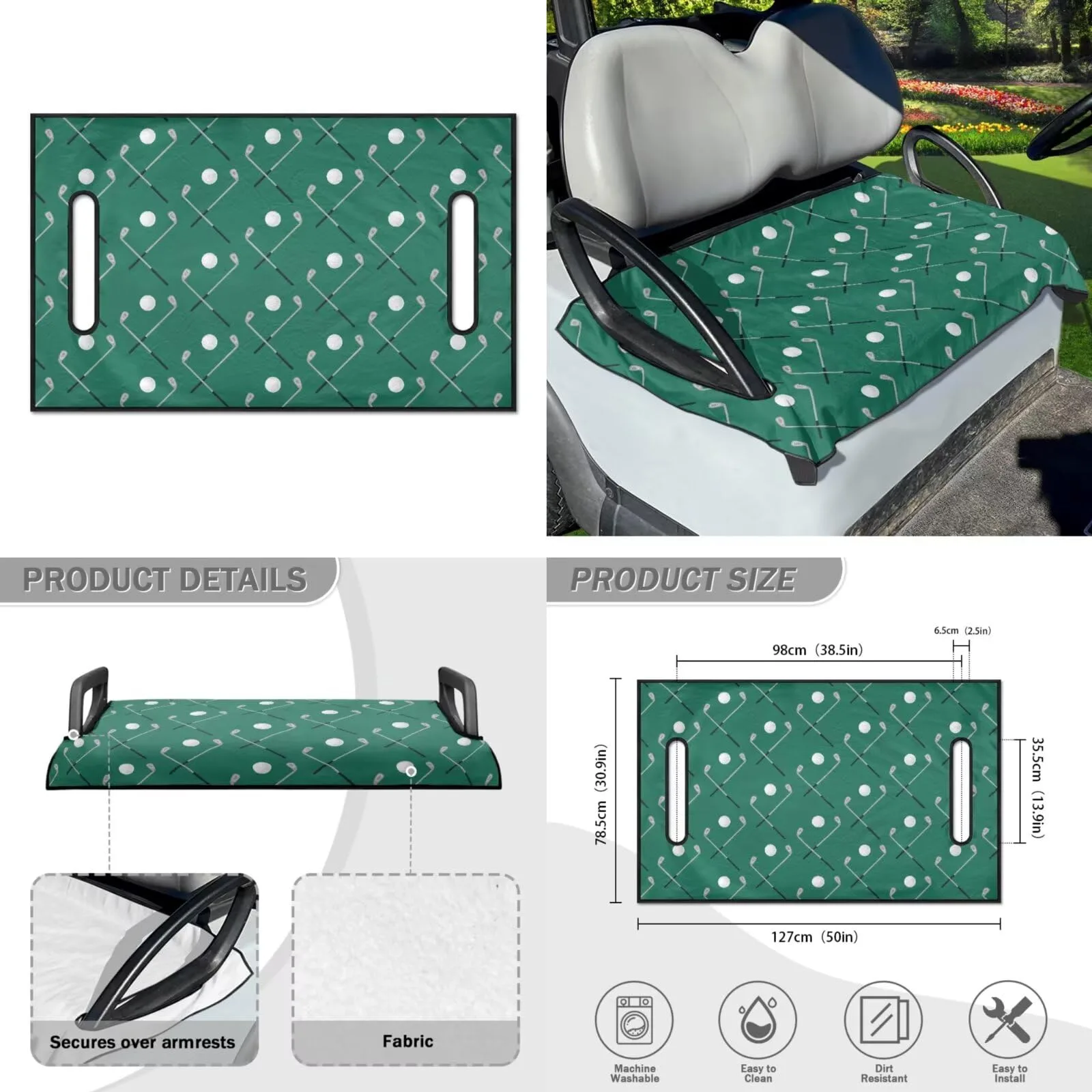 Yewattles Golf Cart Seat Cover Green Polyester 50 x 30.9 in - Yew-CZ47+BYD402-1-2 image 4