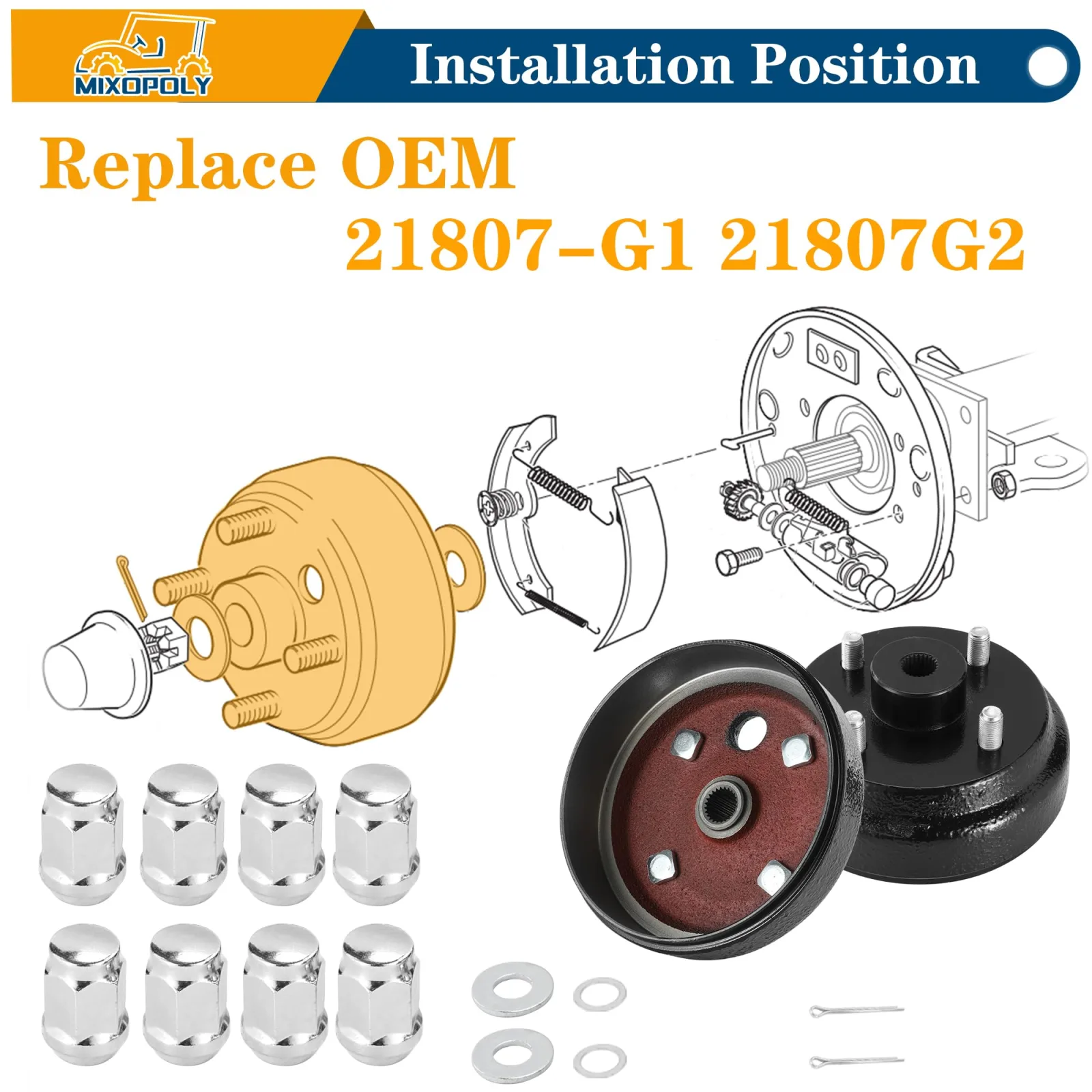 Mixopoly E-Z-GO Golf Cart Brake Drum Hub Assembly image 2
