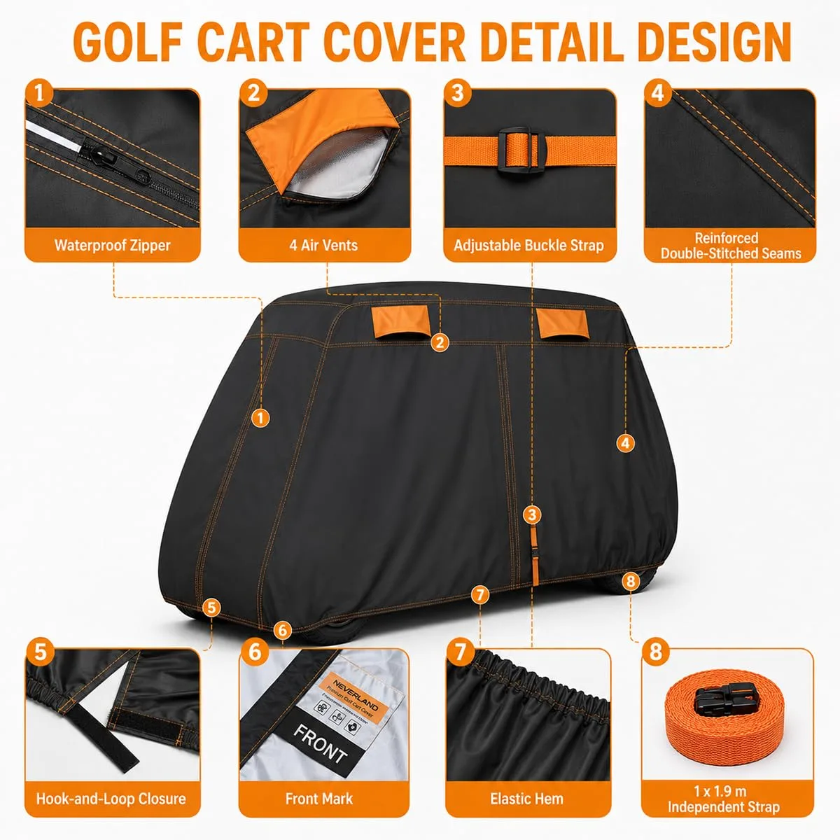 YNCTCWX Golf Cart Cover for TEKO EV TurboLite 2+2 image 2