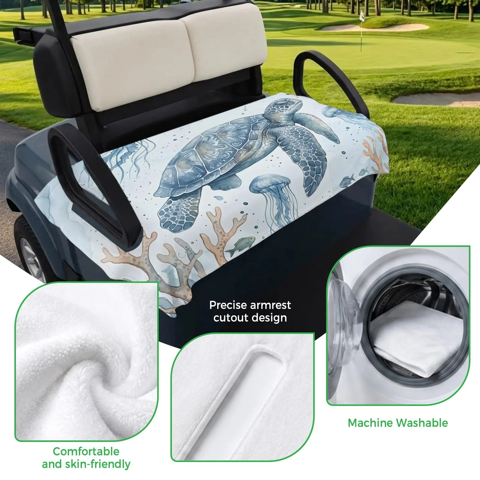 Trosturdspn Blue Sea Turtles Golf Cart Seat Cover image 3