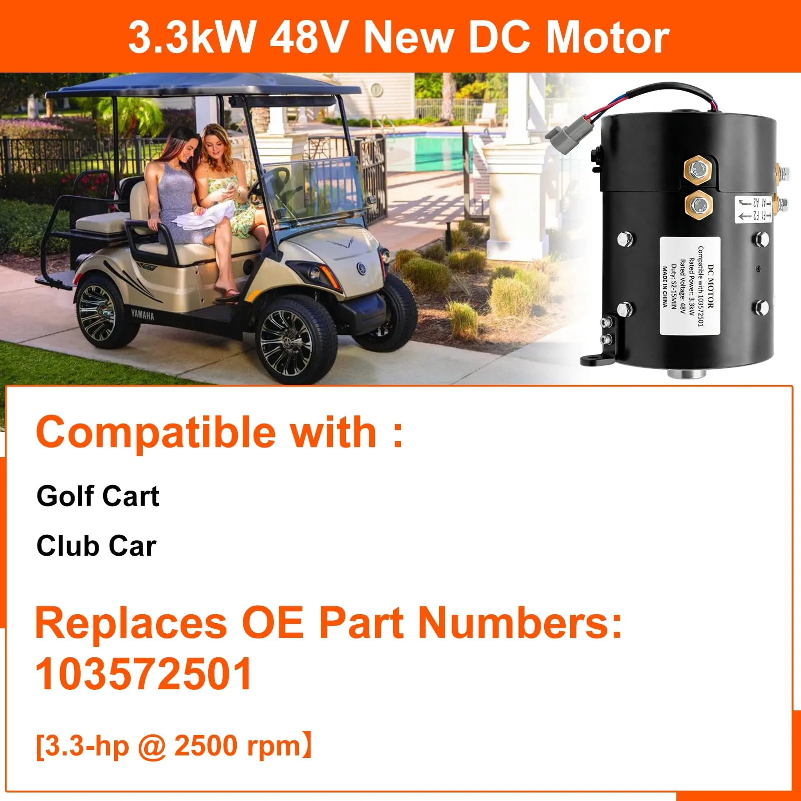 WADINTCPS 48V Motor for Club Car DS & Precedent image 2