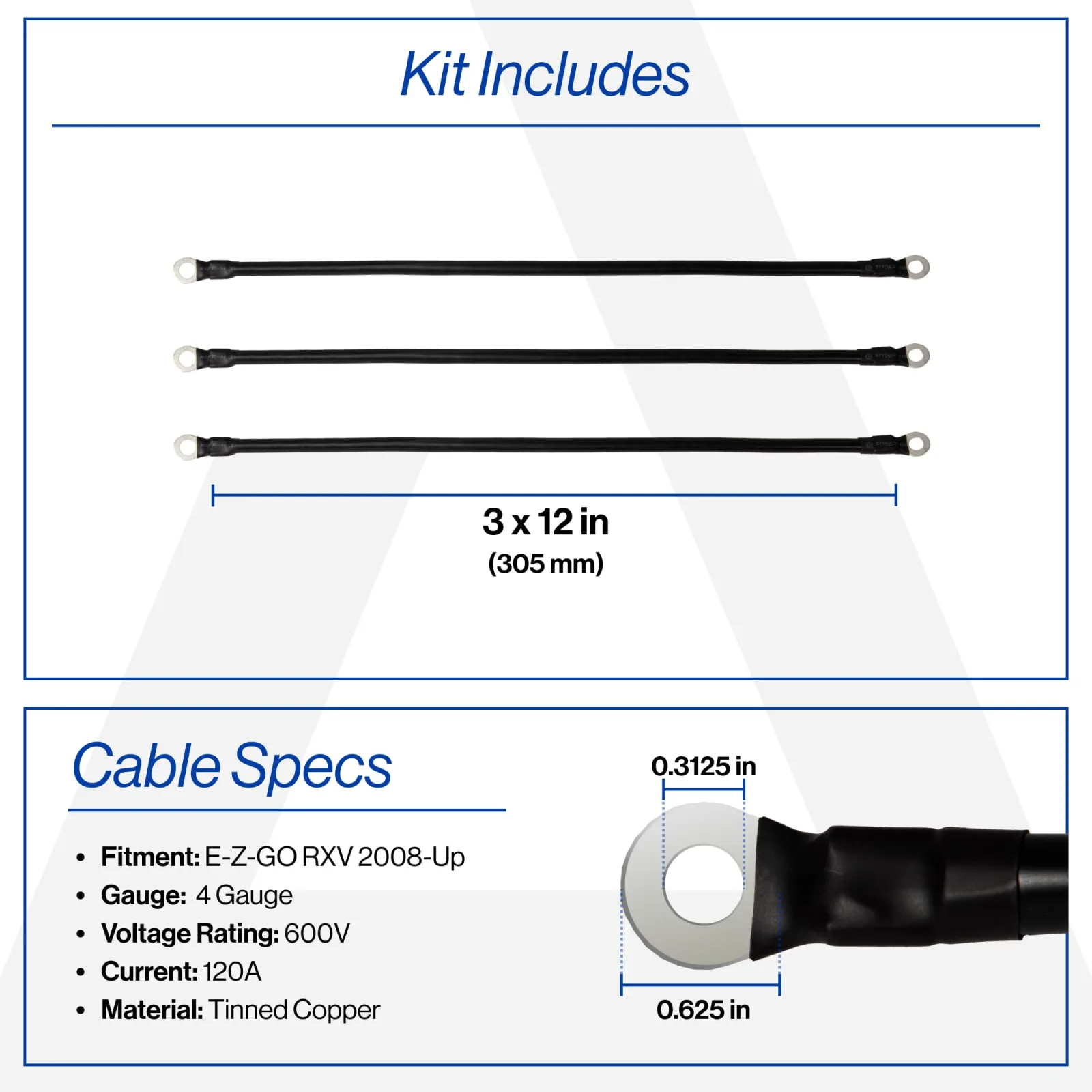 Reliance 4-Gauge Battery Cable Kit for E-Z-GO RXV 17-378 image 2
