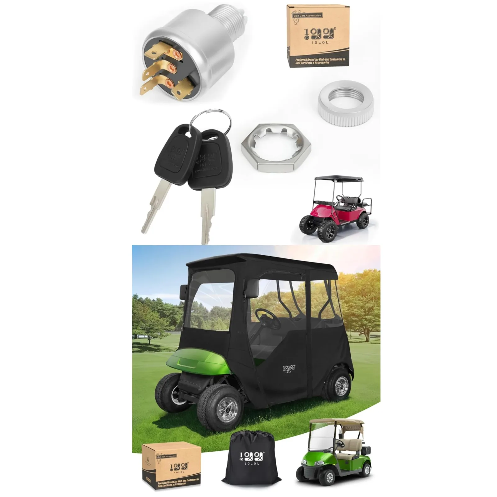 10L0L E-Z-GO Ignition Switch and 2-Passenger Enclosure
