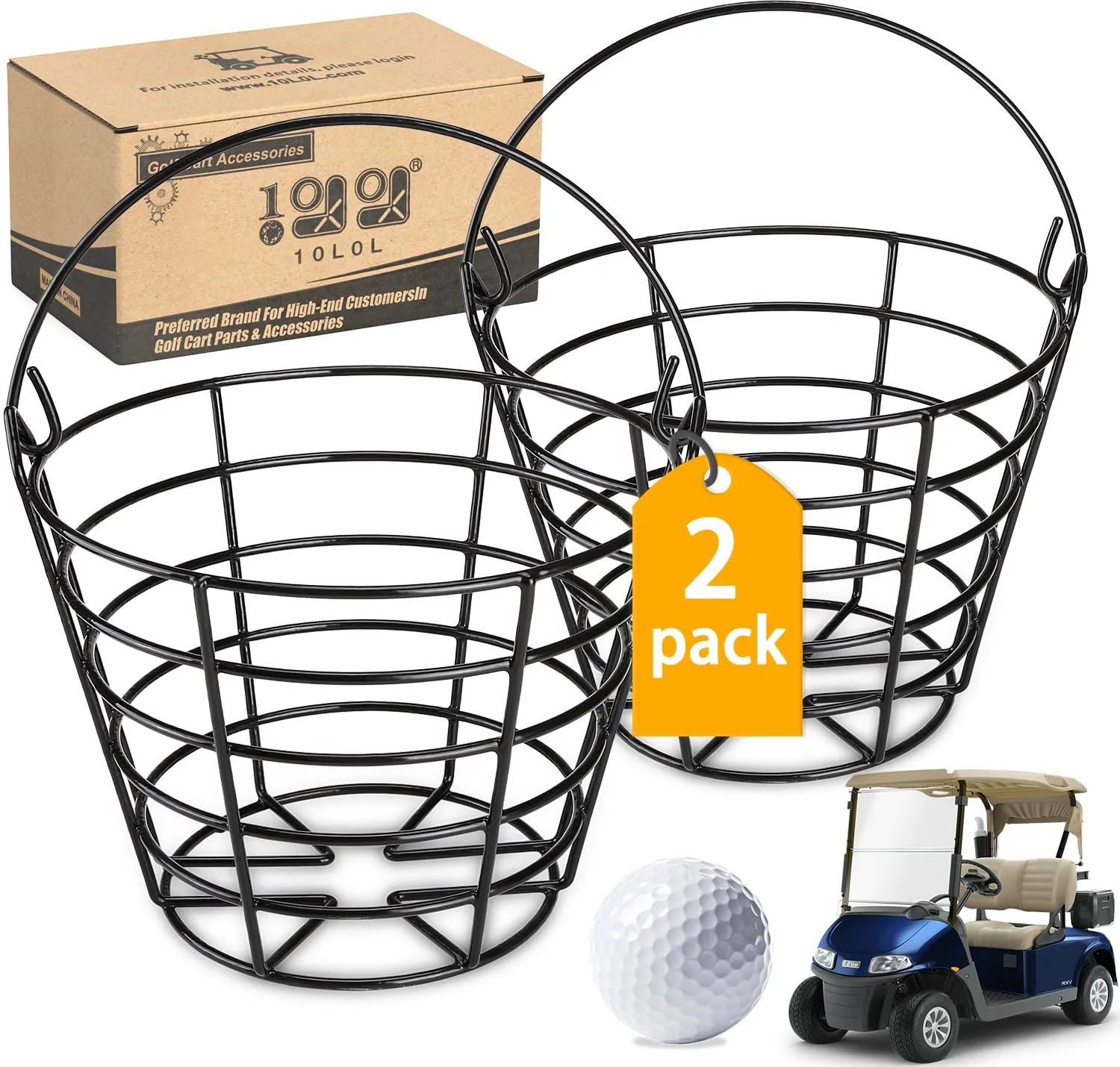 10L0L Metal Golf Ball Baskets, 2-Pack, 50-Ball Capacity
