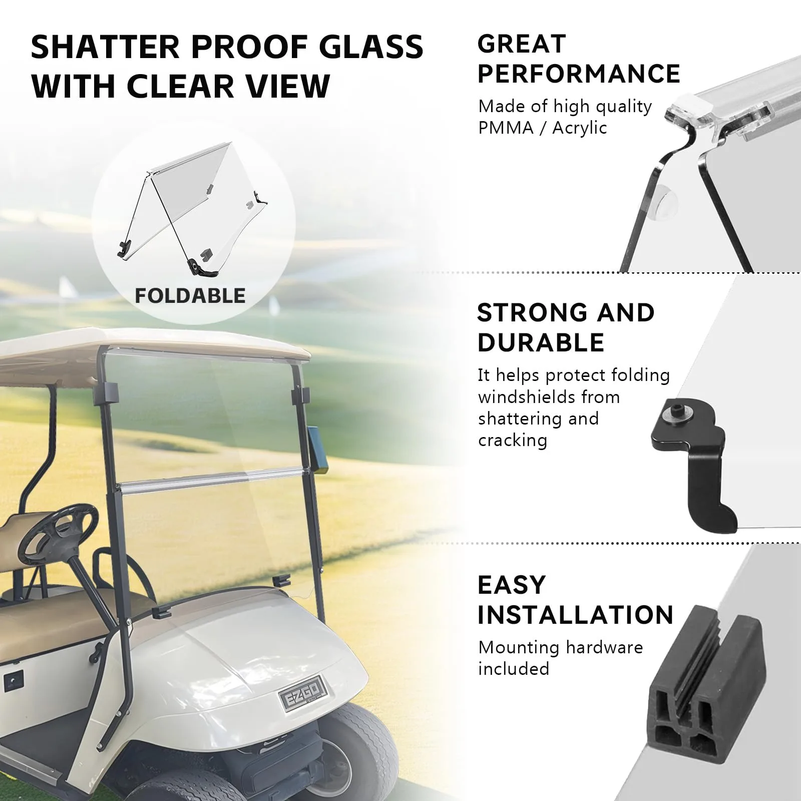 VPAHub Clear Foldable Windshield for E-Z-GO TXT 1995-2013 image 3