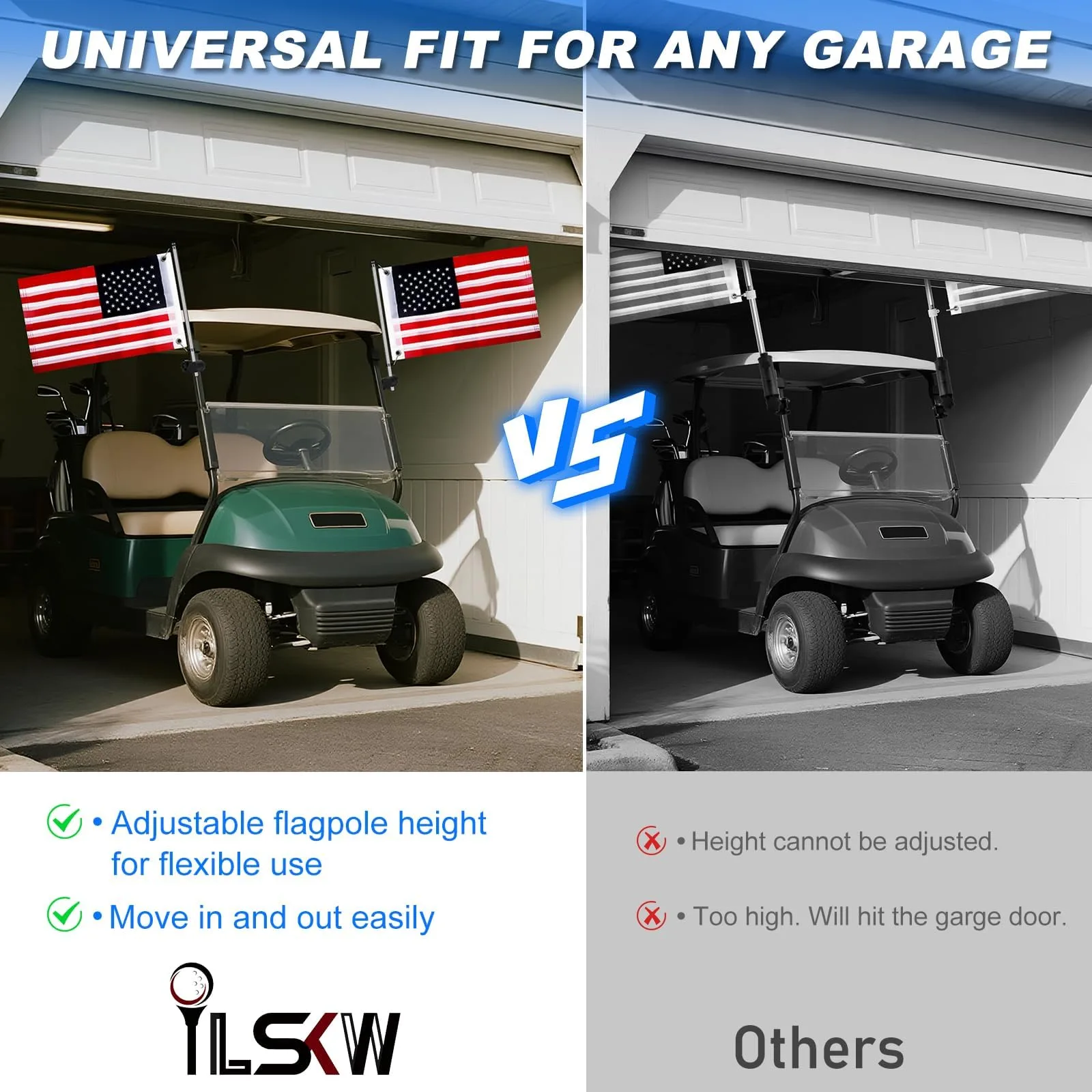 iLSKW Golf Cart Flag Holder Kit for Yamaha, E-Z-GO & Club Car image 2